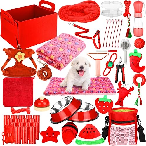 Miniatura 9 de Abbylike Kit de Inicio de 50 Piezas de Suministros para Cachorros para Perros Pequeños, los Elementos Esenciales para Cachorros Incluyen Correa