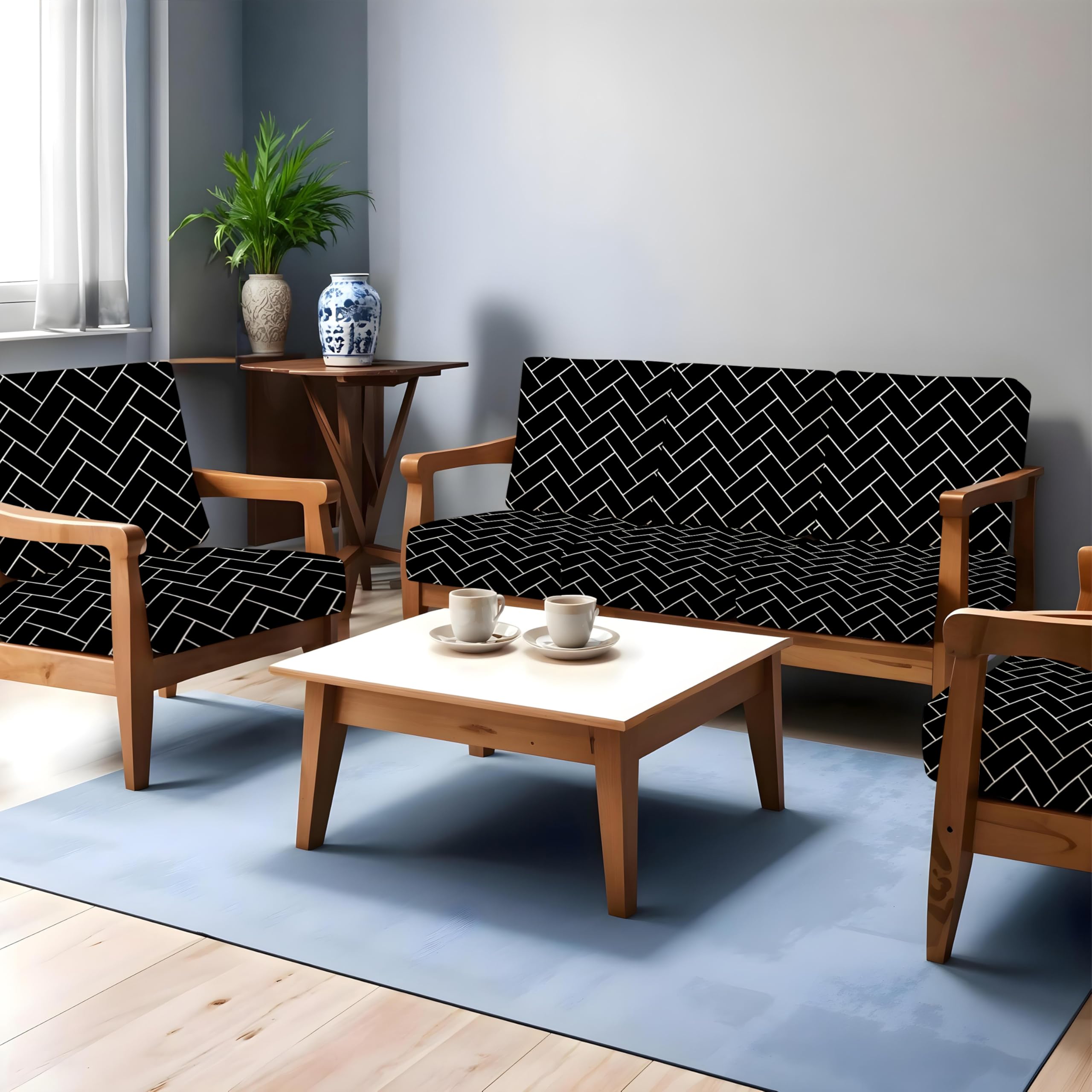 LAZI Black Brick Printed (Pack of 10) 200 GSM Sofa Seat Cover Stretchable Sofa Cover for Wooden Sofa Cushion Elastic Sofa Slip Cover Protector Recliner Cushion Cloth Cover 3+2 Seater Set Covers-image-26
