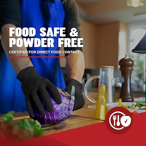 Miniatura 4 de Synsafe - Guantes de examen de nitrilo negros de 4 mil, desechables, sin látex y sin polvo, extrafuertes, guantes de goma, botiquín de primeros