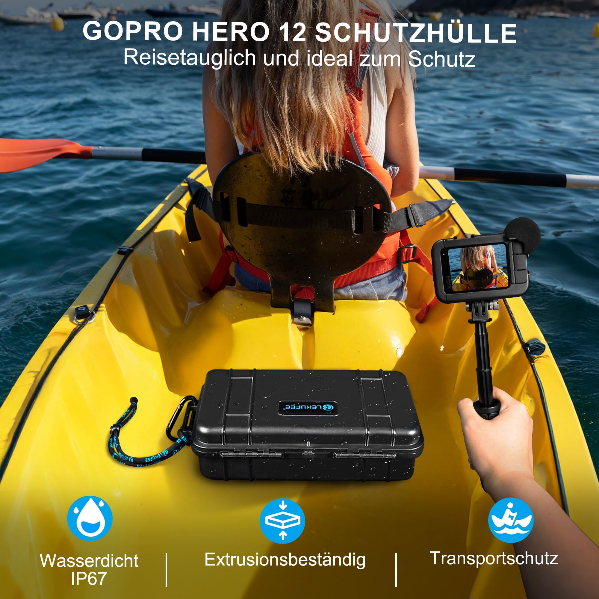 Lekufee Reise wasserdichte Tragekoffer für GoPro Hero 13/12/11/10/9,Hero 4K, LIT Hero, Media Mod und anderes Zubehör (Nur Tasche & Case)