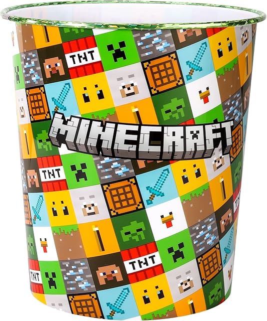 Minecraft Kids Childrens Waste Bucket Paper Bin Basket for Bedroom Study Desk Dustbin