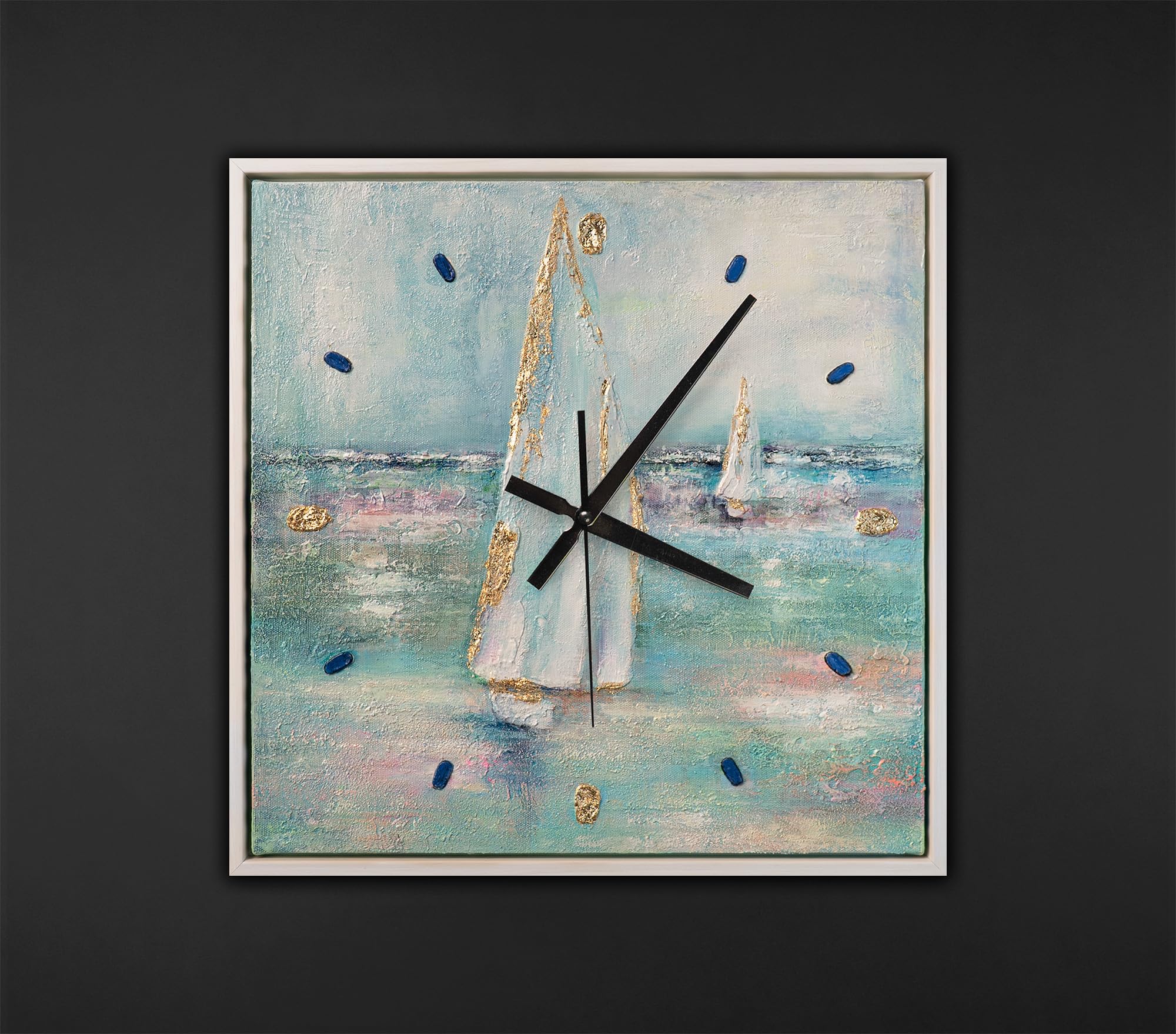 YS Wall Clock Hand Painted 35 x 35 cm - Sailing Boat on Turquoise Sea Art Gallery