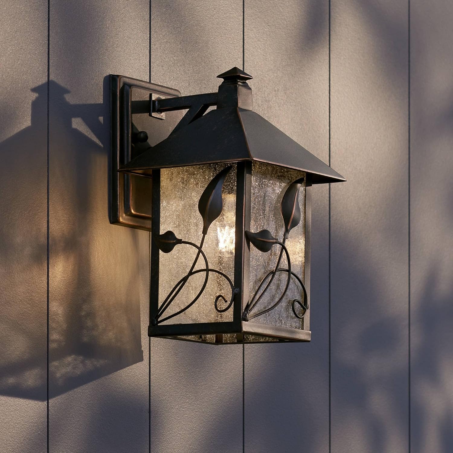 Franklin Iron Works French Garden Rustic Farmhouse Natural Cottage Core Outdoor Wall Light Fixture Bronze Lantern 10 1/2" Clear Seedy Glass Exterior Barn Deck House Porch Yard Patio Outside Garage