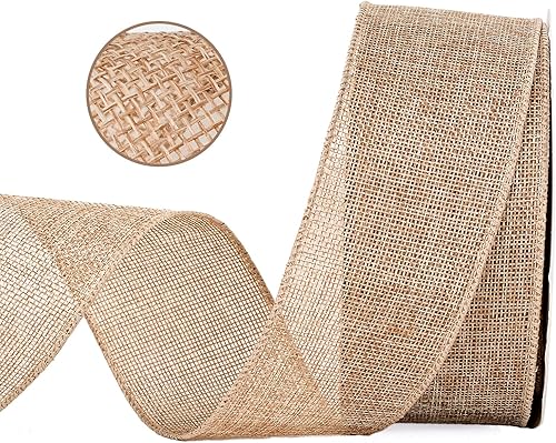 Miniatura 7 de YAMA Cinta de arpillera con alambre, natural, 1-12 pulgadas x 20 yardas, para manualidades, corona, fabricación de lazos, envoltura de regalos,