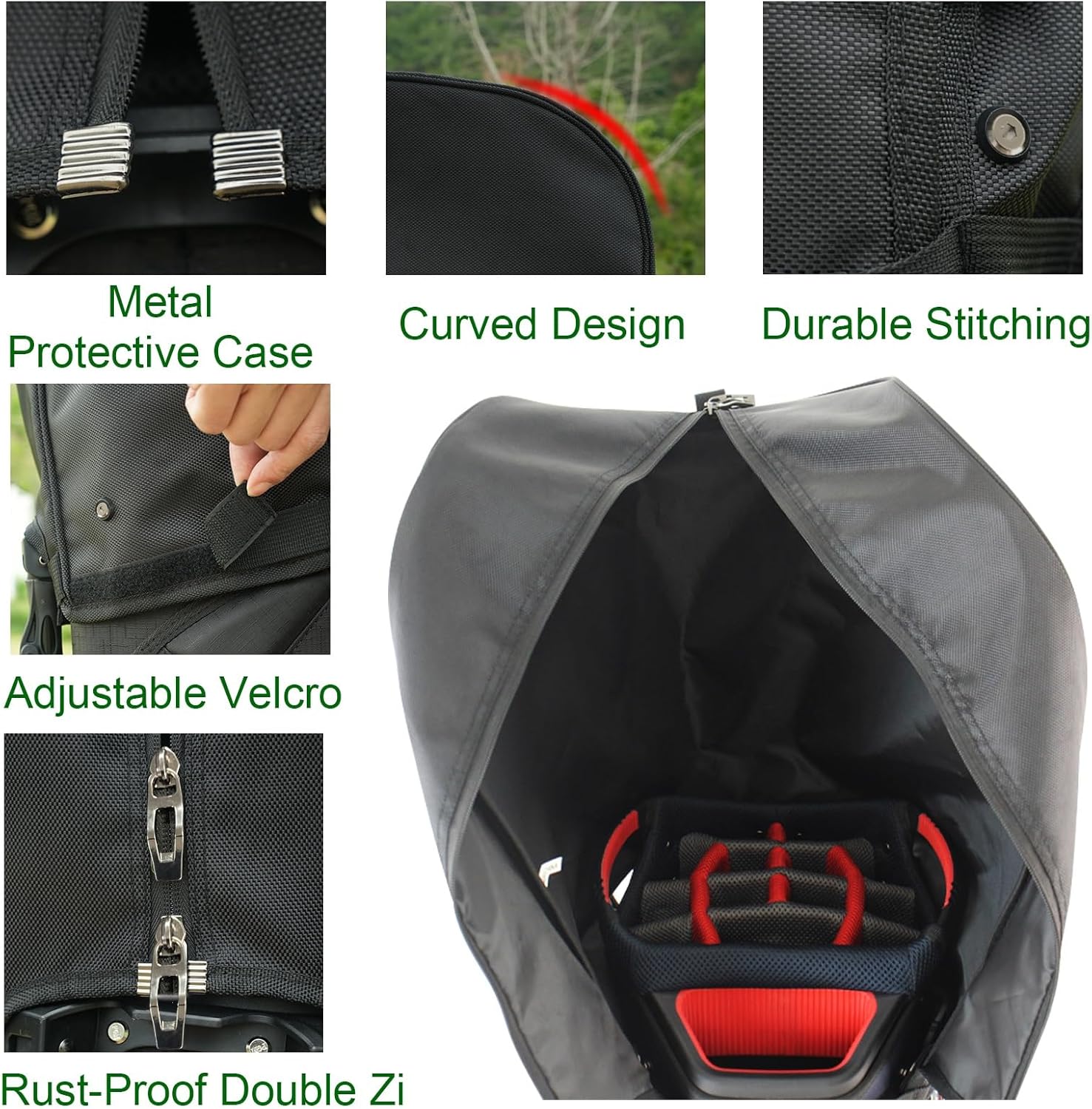 Dedicated 9.5" Golf Bag Rain Cover Hood, Golf Bag Cover 1680D Waterproof Nylon Material, Specially for 14-15 Way Large Bags, Black
