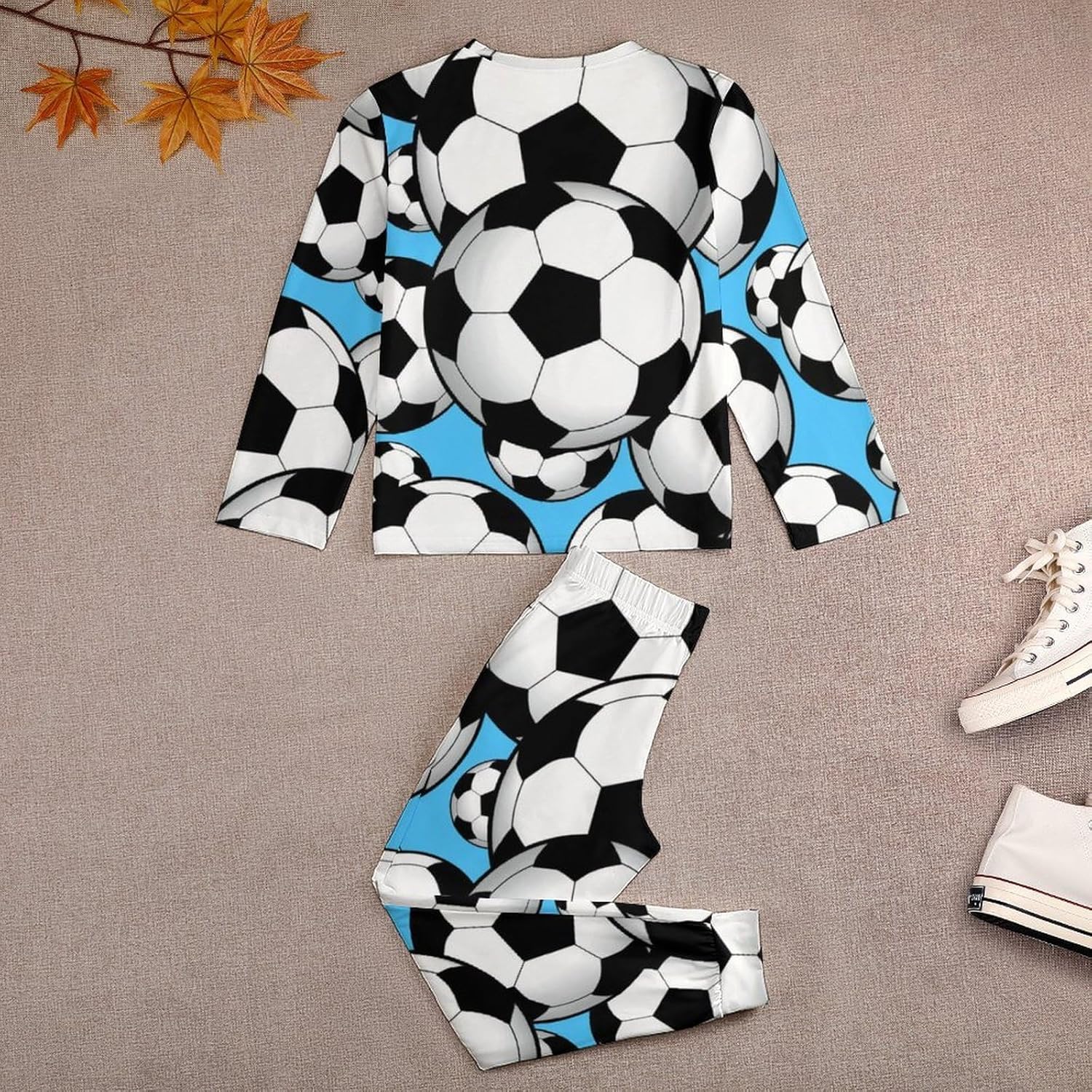 [mAnFcHiA] キッズ パジャマ 上下セット サッカーボールのパターン 長袖 子供服 長袖パジャマ 肌に優しい 綿100% パ