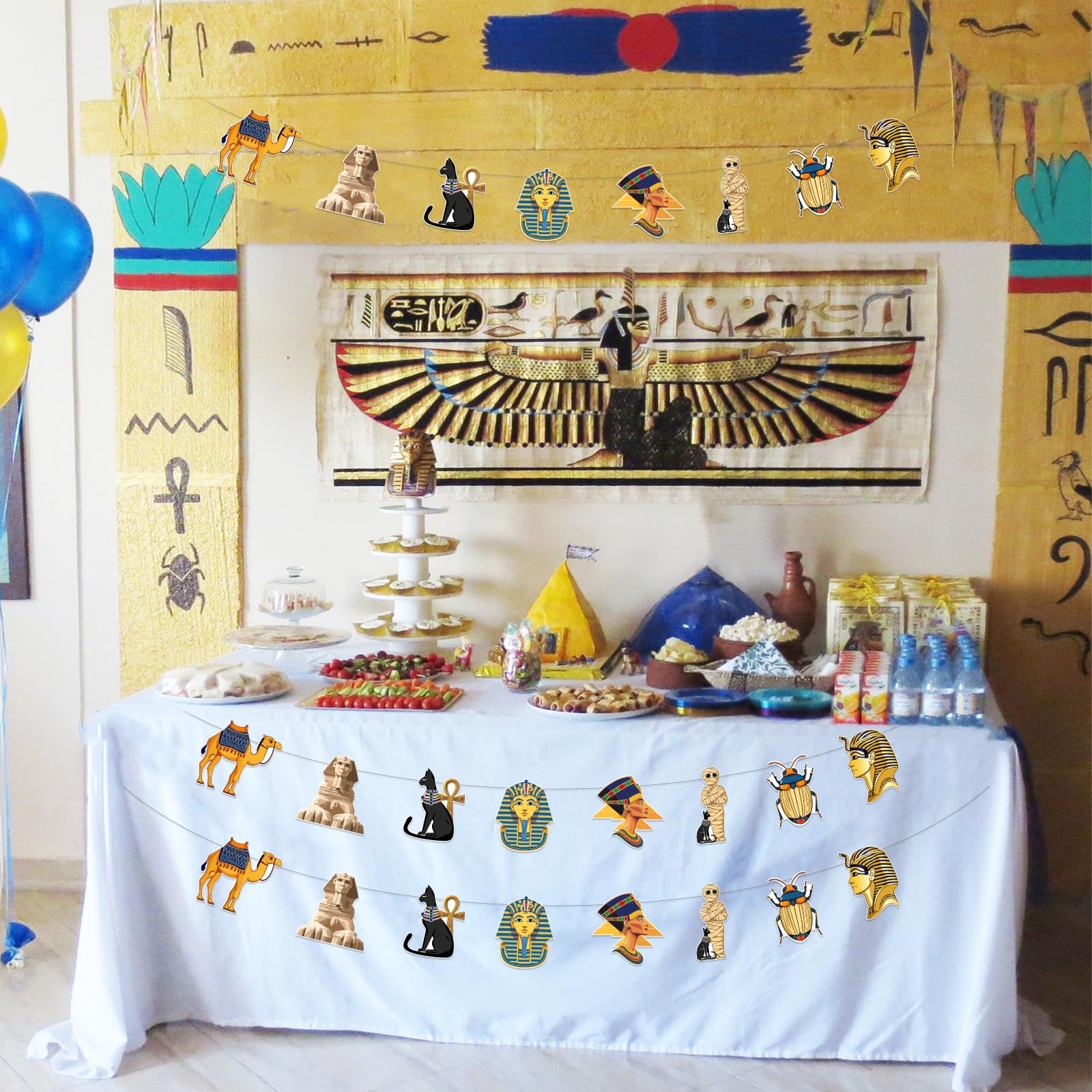 Lot De 3 Guirlandes Thème Égypte - Décorations Fête Pharaon, Pyramide, Momie Pour Anniversaire