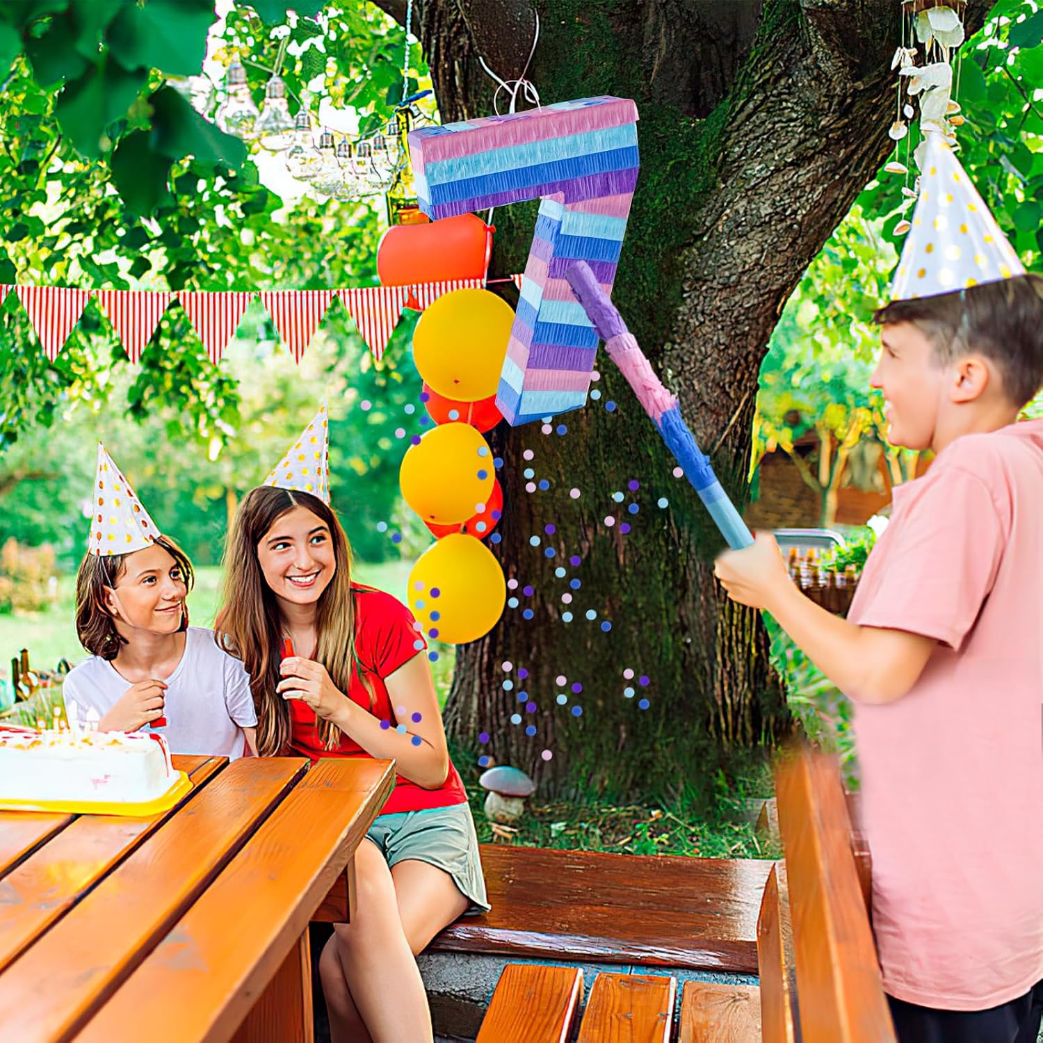 Video Game Birthday Decorations, 15.7‘’ Number 7 Video Game Pinata with 16 Inch Pinata Stick Blindfold Confetti for Game Enthusiast Party Decoration Supplies (7th)