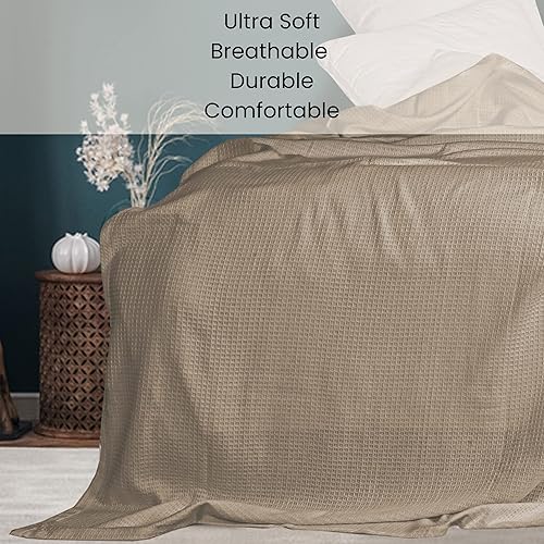 Miniatura 4 de Cotton Clinic Manta de punto gofre 100% algodón, tamaño Queen de 90 x 90 pulgadas, suave, ligera, transpirable, para todas las estaciones, capa de