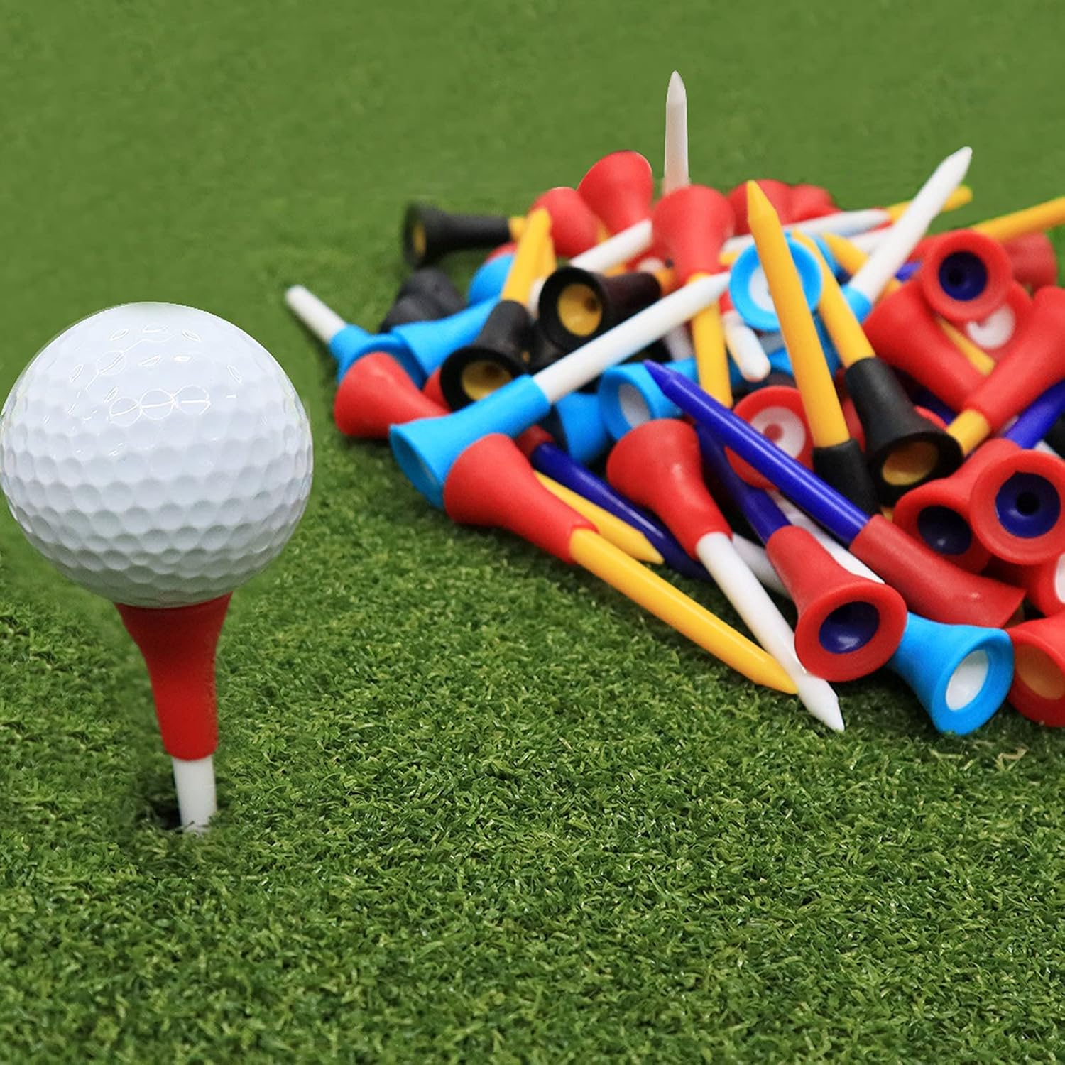 review FINGER TEN Golf Tees Unbreakable Plastic 2 3/4 3 1/4 2 1/8 Height Long Value 50 Count, Rubber Cushion Durable Colored White Orange Red for Men Kids Women Gift Pack