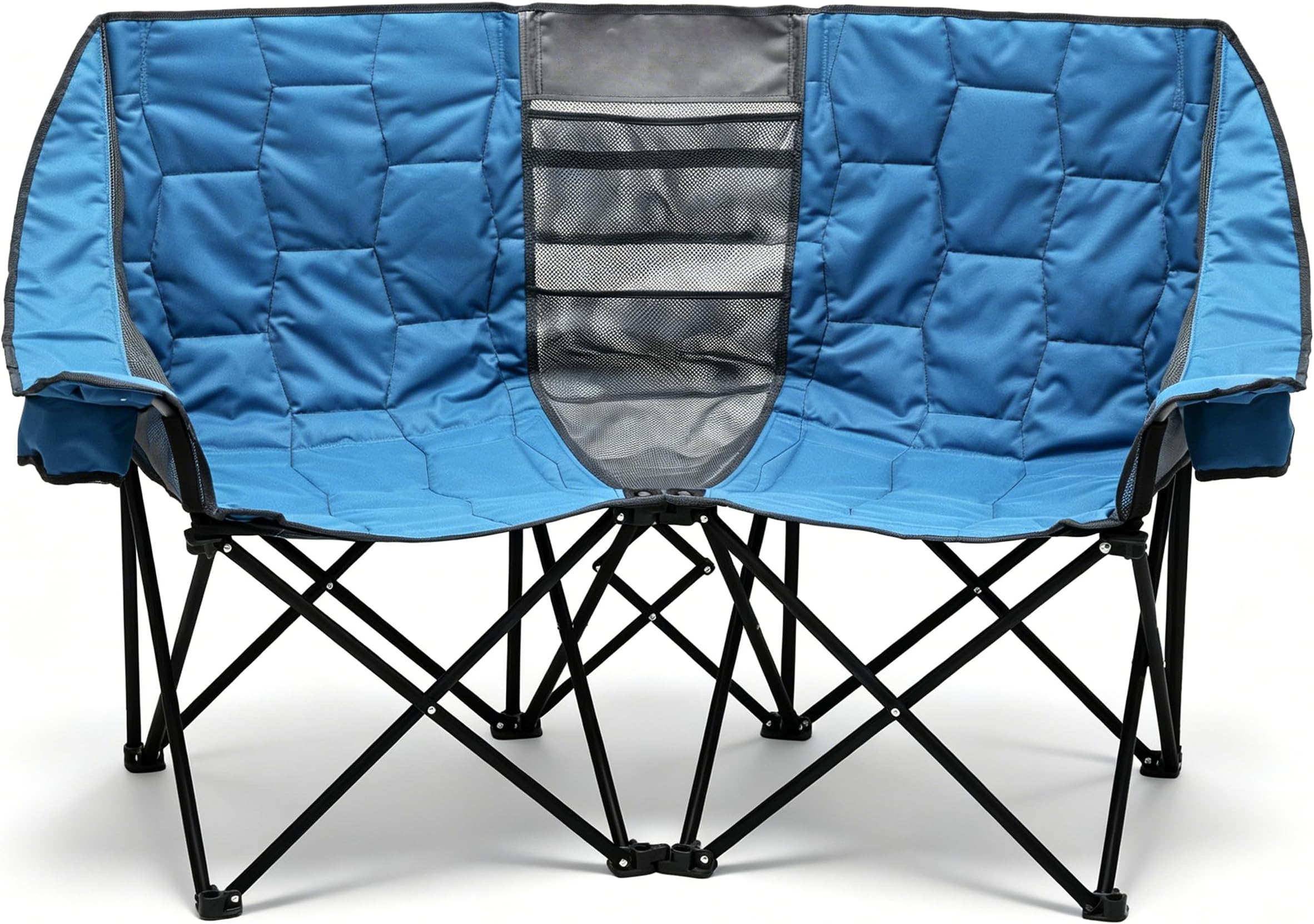 SUNNYFEEL Folding Double Camping Chair, Oversized Loveseat Chair, Heavy Duty Portable/Foldable Lawn Chair with Storage for Outside/Outdoor/Travel/Picnic, Fold Up Camp Chairs for Adults 2 People