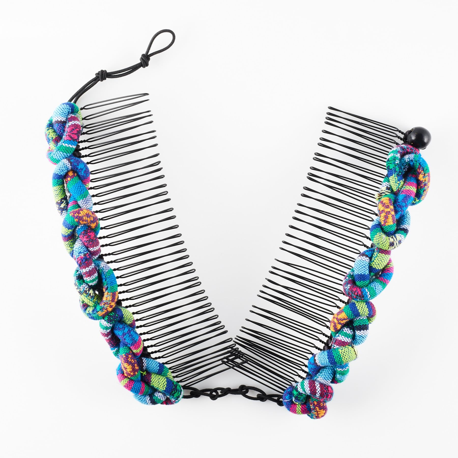 HairZing Stretchy Banana Clip for Thick, Thin & Curly Hair –Vintage Hair Clip Comb - Durable Hold, with Ethnic Cord Knot – Light Weight (Blue, Large)