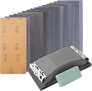 KENDO 44pcs Wet & Dry Sandpaper with Sanding Block, 120 to 3000 Grit