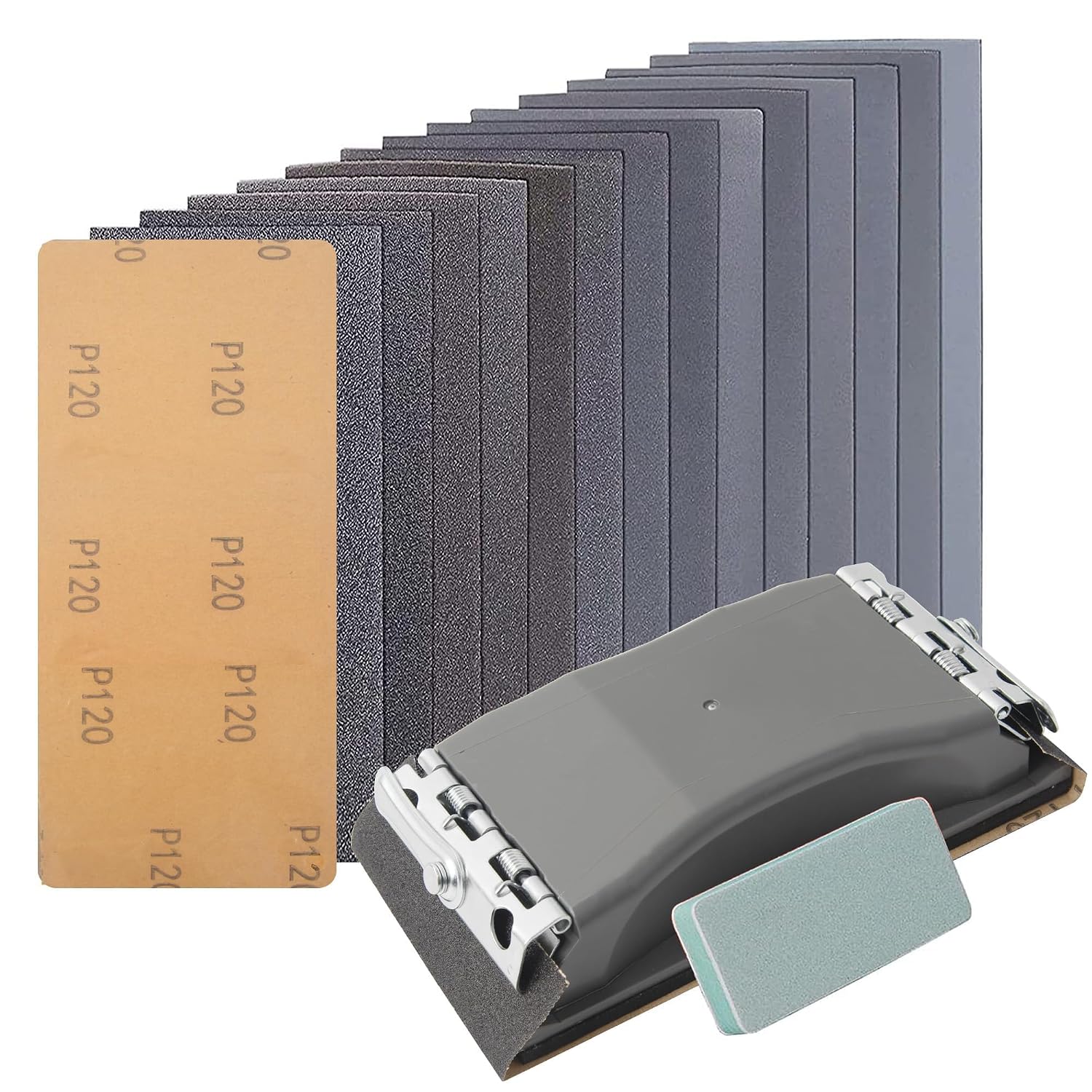 KENDO 44pcs Wet & Dry Sandpaper, 120 to 3000 Grit Sand Paper Assortment for Wood Furniture Finishing, Metal Sanding and Automotive Polishing,DIY Enthusiast
