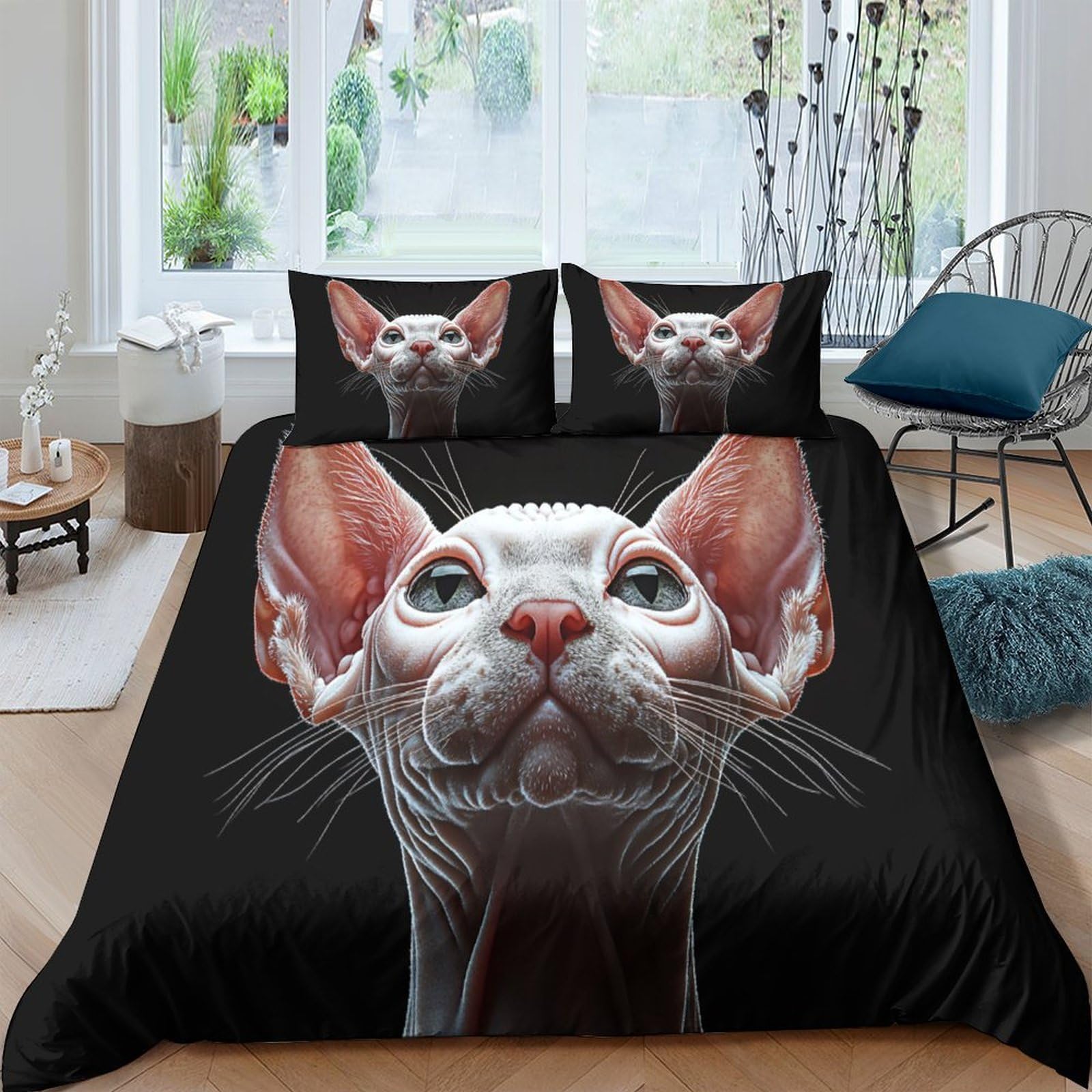 Ctjqhvkz Style-6 3D Printed Sphynx Cat Fitted Sheet Microfiber Soft Black Bed Cover For Bedroom Guest Room Mattress Protector Decor Single（135X200cm）