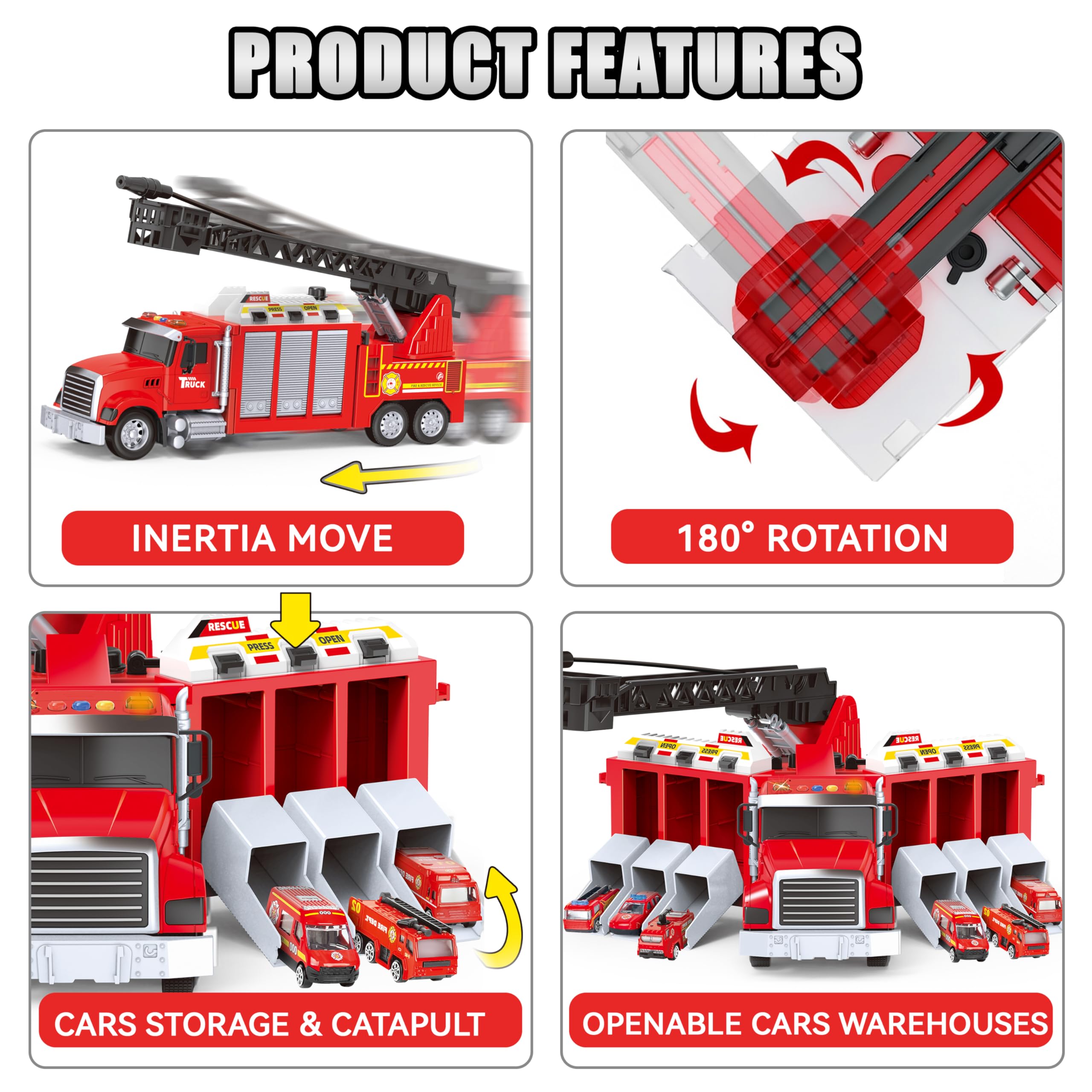 6in1 Large Water Fire Truck Toy w/6 Race Cars