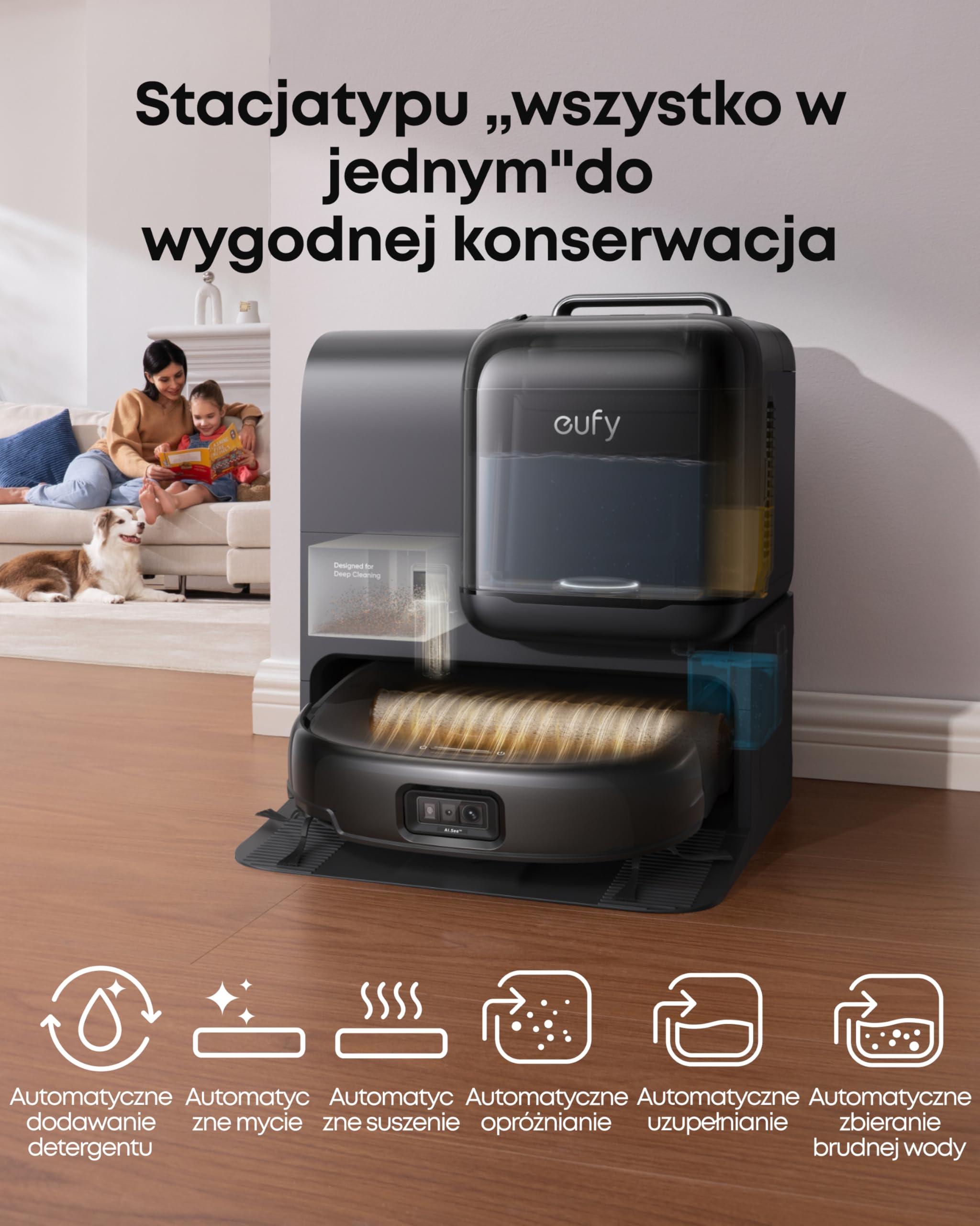 eufy E28 Omni Robot Sprzątający z Mopem HydroJet, 20000 Pa, Automatyczne Czyszczenie Dywanów