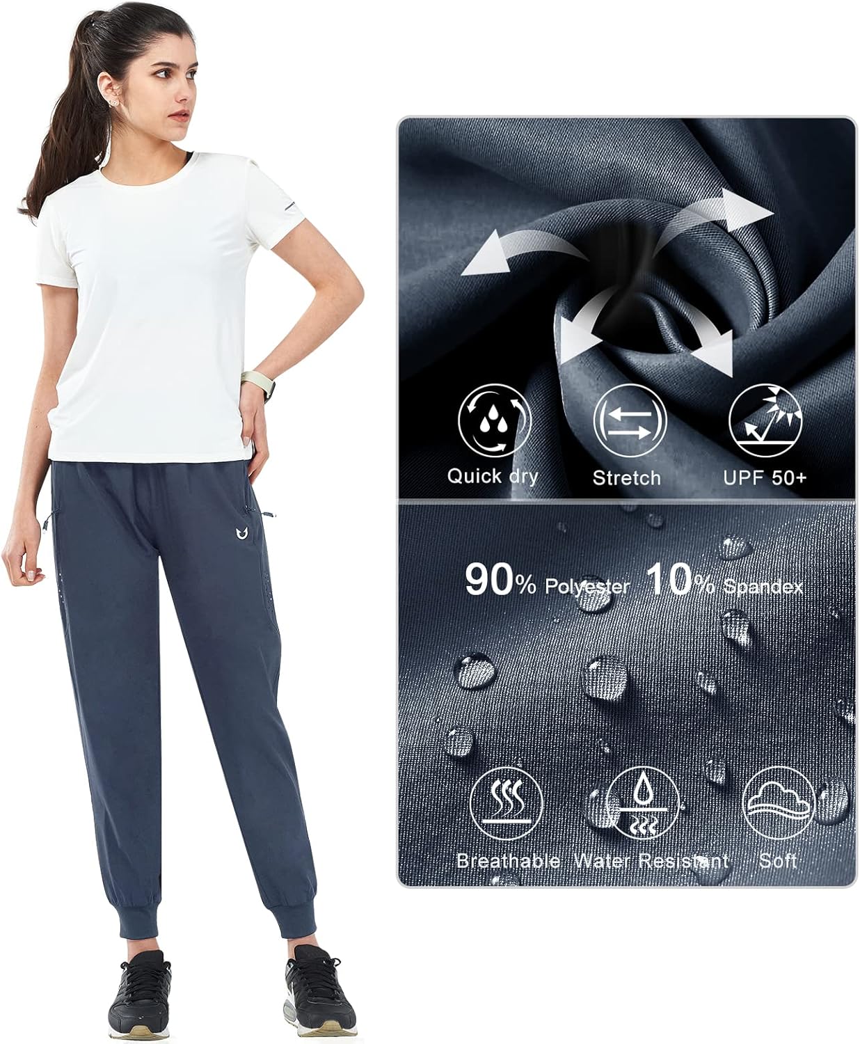 NORTHYARD Women's Running Athletic Pants Track Lightweight Joggers Workout Jogging Casual Sweatpants with Zipper Pockets - Image 2