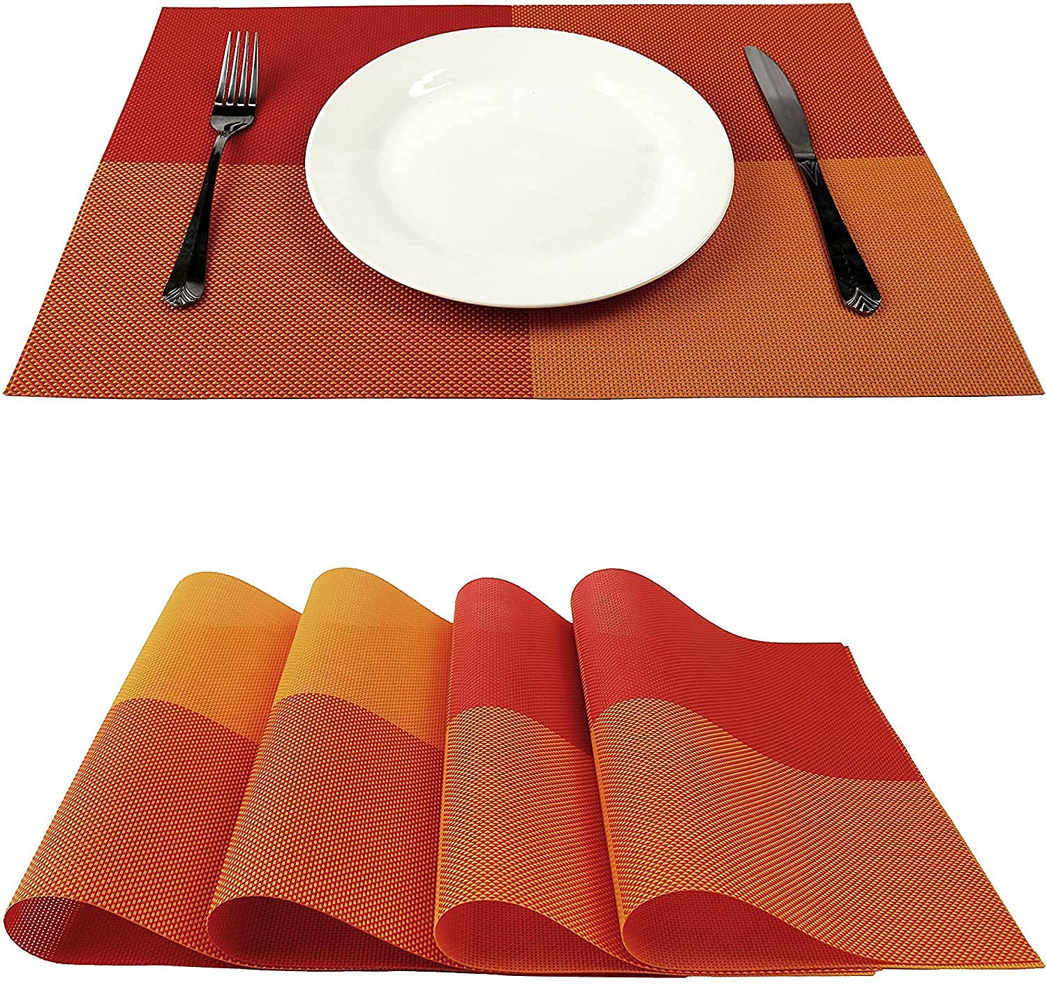 GALV Non-Slip Washable PVC Heat Resistant Table Mats/Placemats Set of 4 (RED)