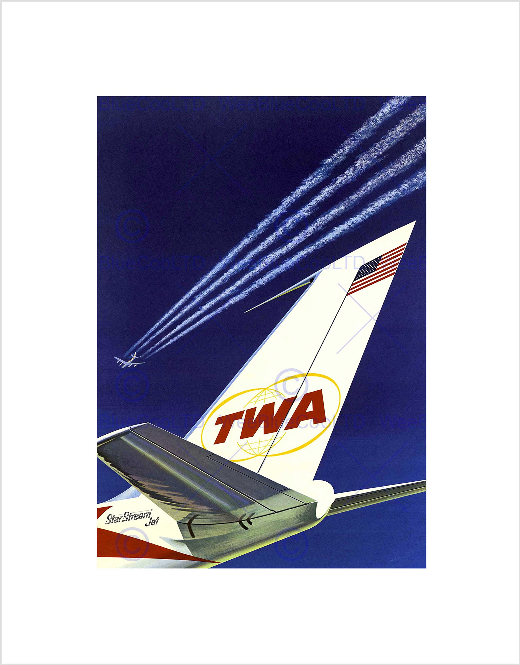 Wee Blue Coo TWA AIRLINE STARS STRIPES AIRPLANE AEROPLANE VINTAGE ADVERT ART PRINT B12X582