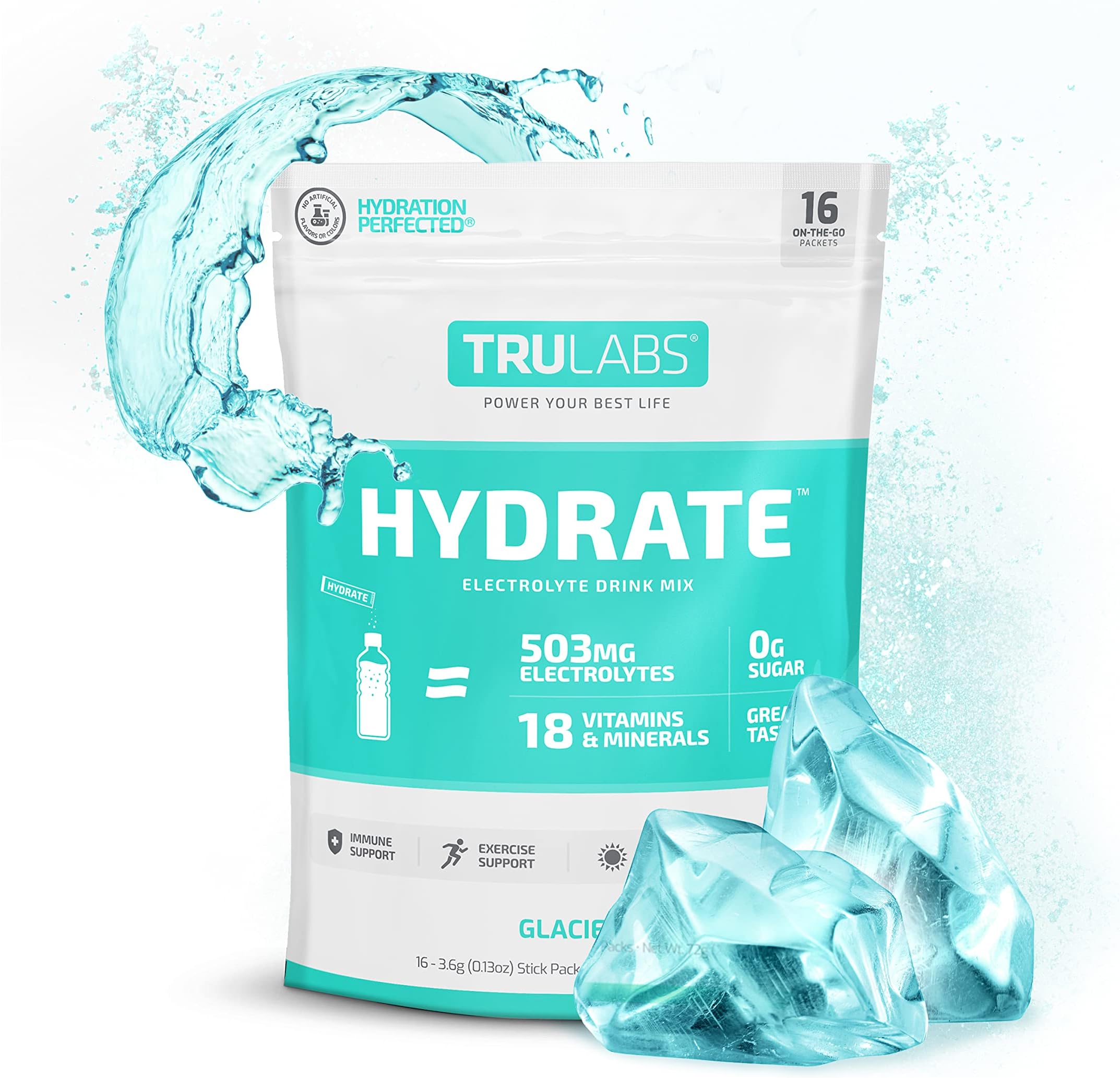 TRULABS Hydrate Glacier, Hydration Electrolyte Powdered Drink Mix