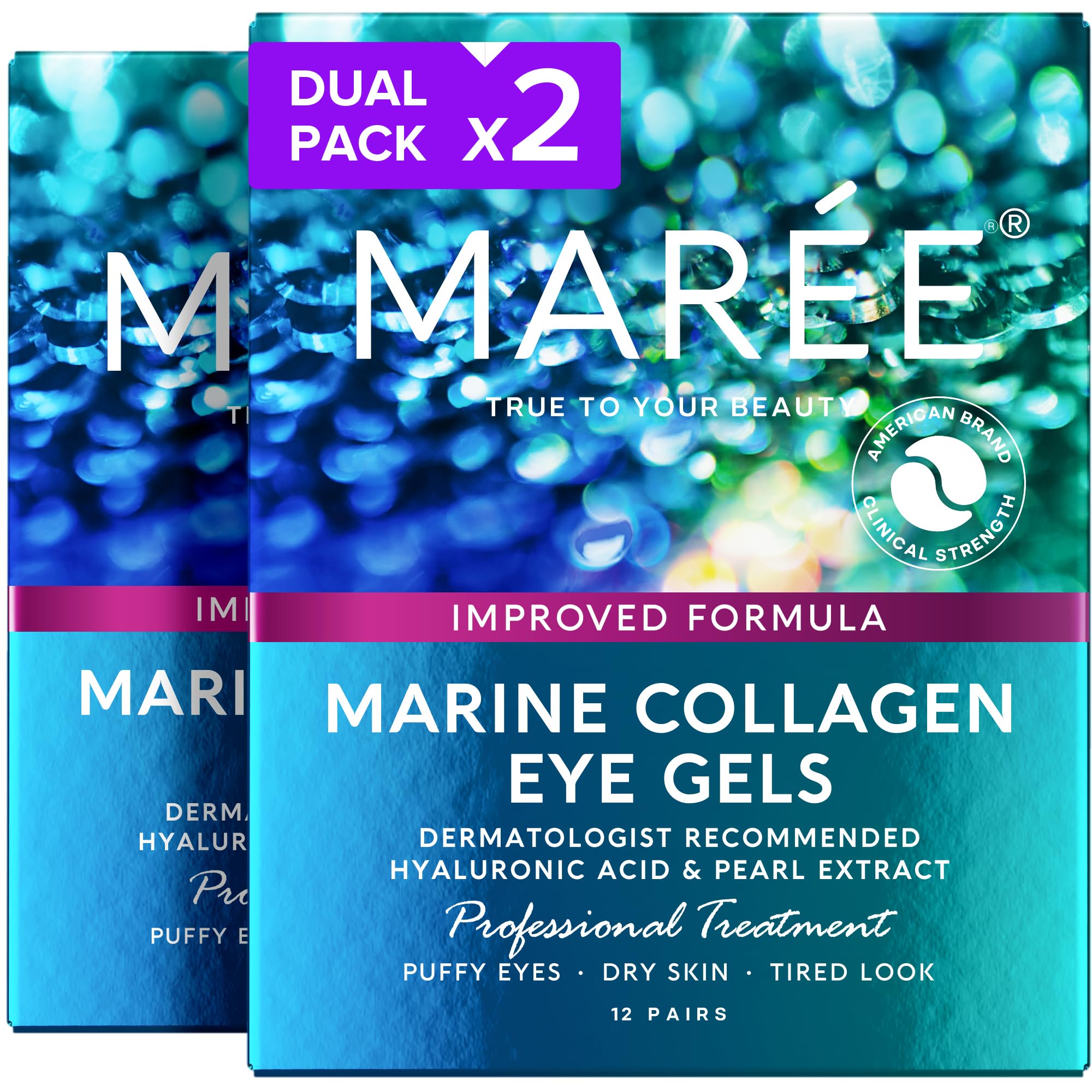 MAREE Eye Gels 2 PACK - Under Eye Patches for Puffy Eyes and Dark Circles with Natural Marine Collagen & Hyaluronic Acid - Anti-Aging Masks for Face to Soothe Puffiness 12 Fl Oz (Pack of 2) Multicolor