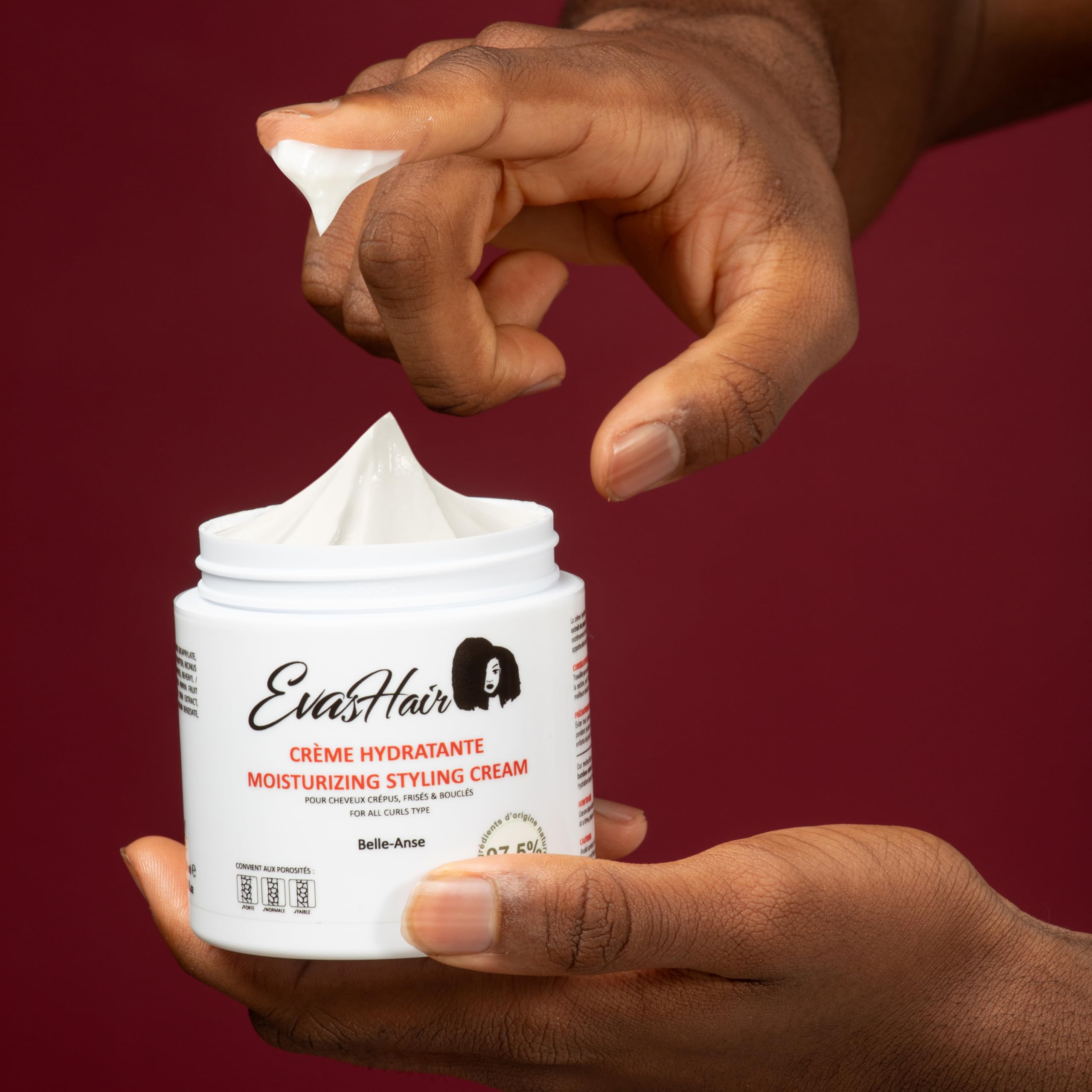EvasHair - Belle-Anse - Crème Hydratante de Coiffage - Sans Rinçage - Souplesse & Éclat - Cheveux Crépus, Frisés, Bouclés - 97,5% d'Origine Naturelle - Fabriqué en France - 250ml