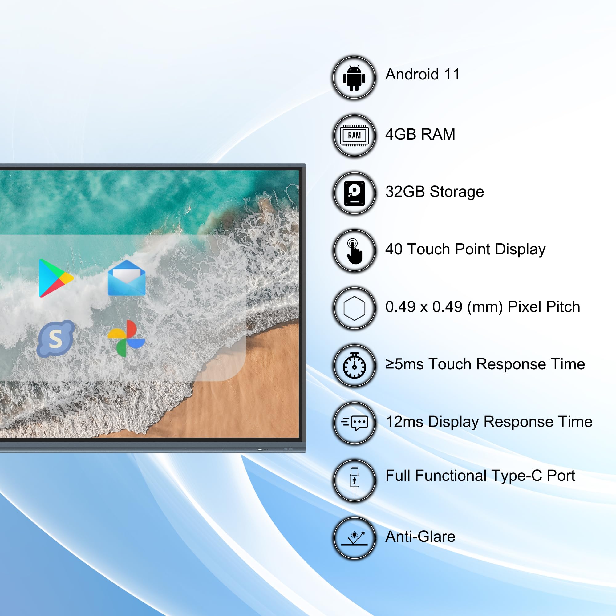 J-Tech Digital 86 Inch 4K Smart Board Digital Interactive Whiteboard Built-in Android 11 for Office Classroom Presentation, Interactive Touchscreen Display (JTECH-TB86A)