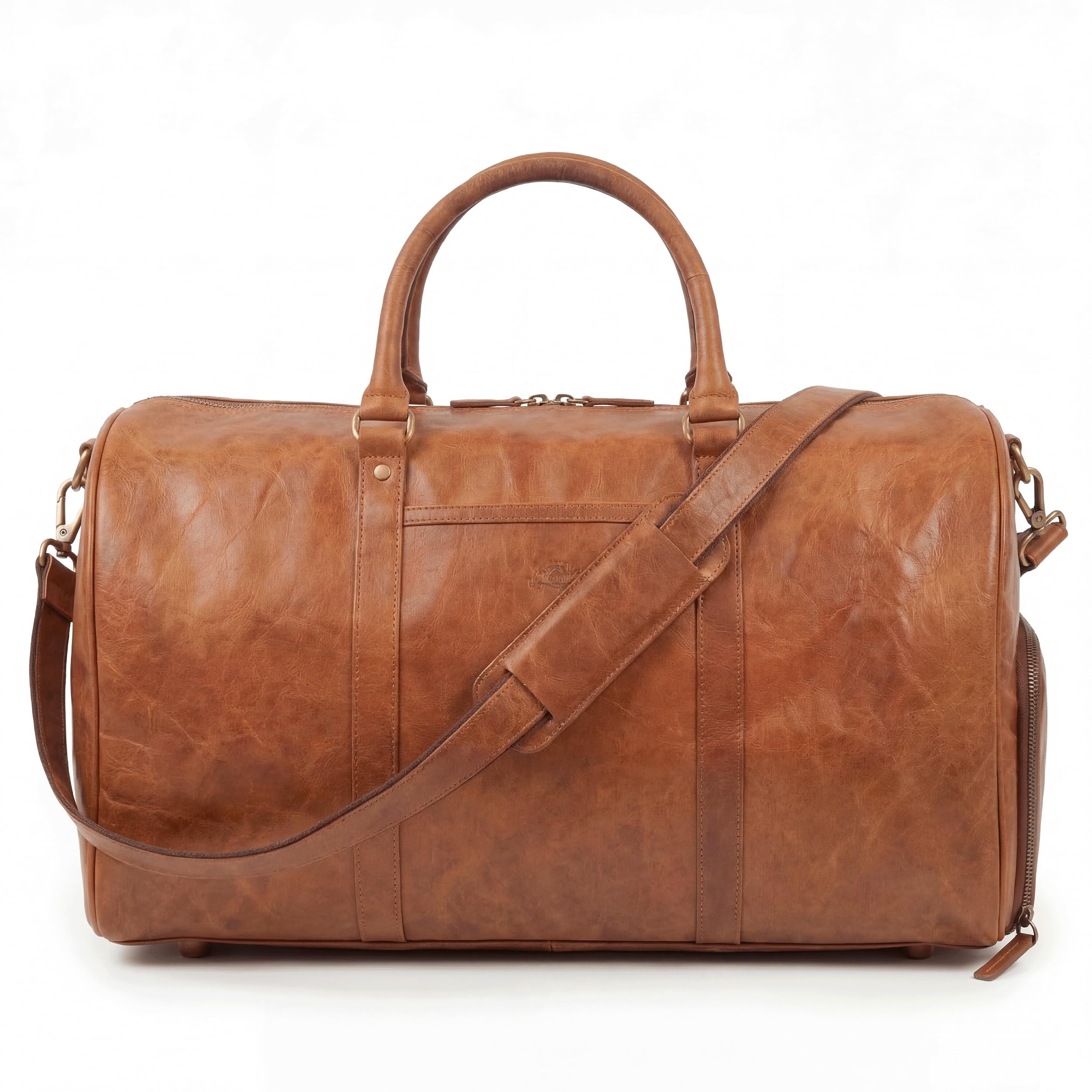 SID & VAIN Grand sac de voyage en cuir véritable - Grand sac de sport SKYLER - Bagage à main Weekender avec bandoulière - Sac en cuir pour homme et femme - Marron - Fait main, marron avec compartiment