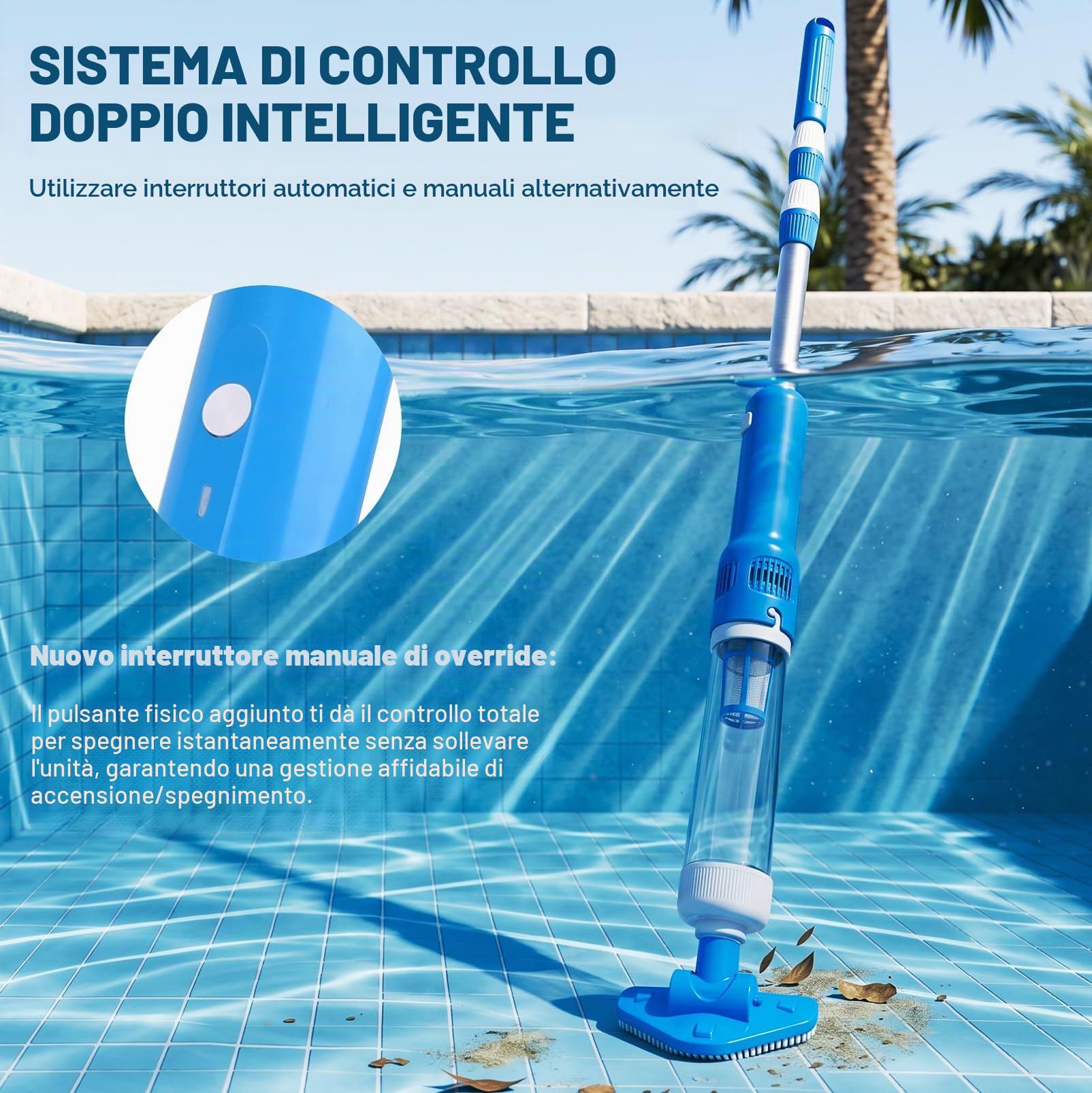 Aspirapolvere per Piscina Senza Fili con Batteria 3 in 1 | aspiratore per piscina senza fili, Asta Telescopica, Durata fino a 90 Minuti, Ricaricabile, Con Filtro per Vasche