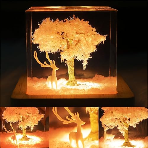 Miniatura 3 de eletriace Adornos decorativos de alce blanco de cerezo rosa, luces nocturnas de resina epoxi, decoración de habitación y sala de estar, regalos