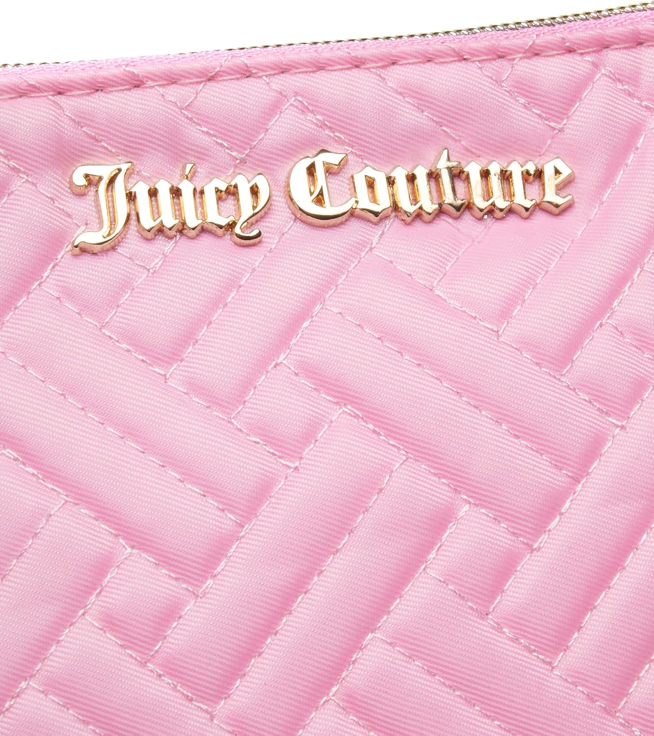 Juicy Couture Pink Makeup Bag Cosmetics Organizer Travel Essentials Zip Top Wedge Quilted Herringbone