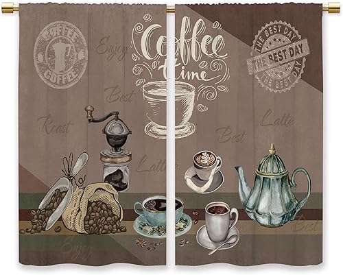 Miniatura 8 de Cortinas de cocina marrón con temática de café, estilo campestre, rústico, moderno, latte, pequeñas, cortas, para ventana de cafetería, cortinas de