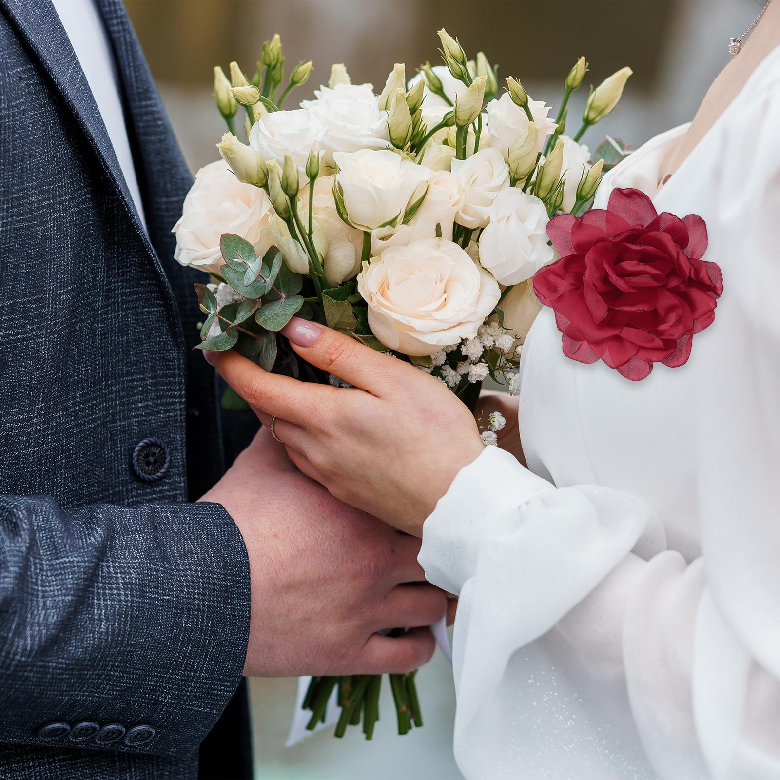 PATIKIL Flor Broche de Seda Satén Peonía Pinza de Pelo Clip Grande Solapa Accesorio para Mujer Boda Fiesta