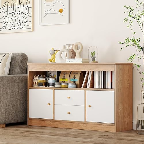 Miniatura 9 de Costzon Organizador de almacenamiento de juguetes, armario de madera para niños con 2 cajones, 2 armarios y estante abierto, organizadores de