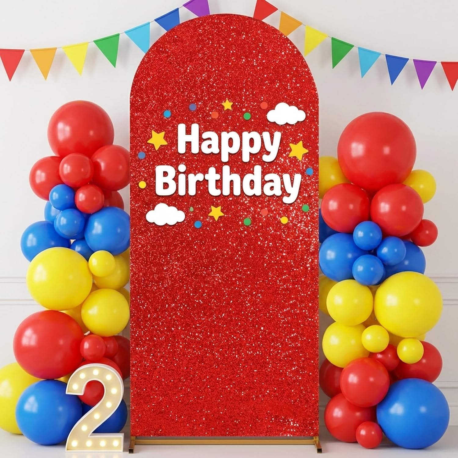 7.2FT Arch Backdrop Silver Round Top Arch Sparkly Fabric Covers for Wedding Baby Shower Party Ceremony Decorations