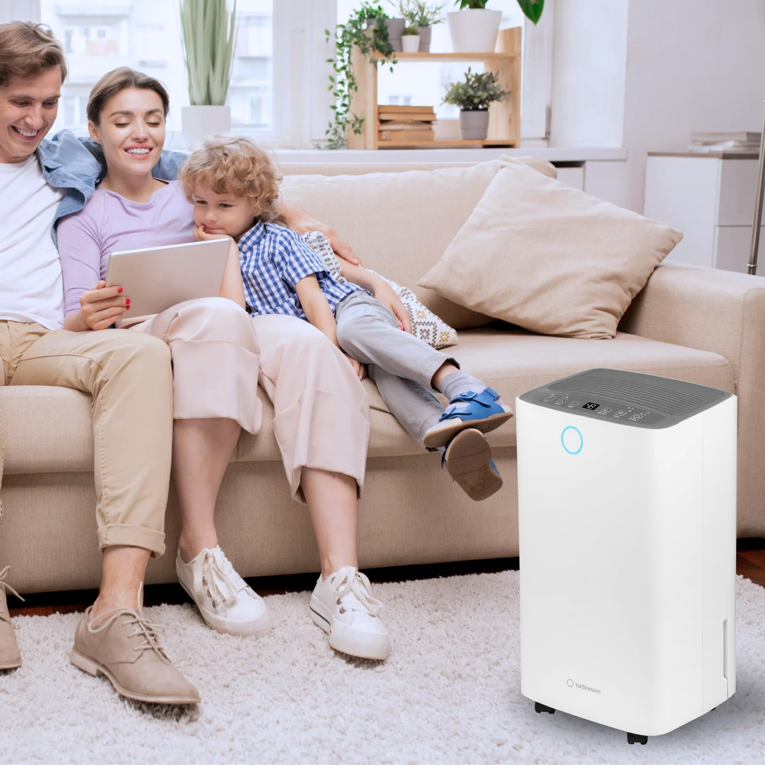 Turbionaire Senso 13 WiFi – Déshumidificateur et Purificateur d’Air 2-en-1, 13 L/Jour, WiFi, HEPA + Charbon Actif, Silencieux, Jusqu’à 30 m², Séchage Vêtements, Anti-Moisissure, Anti-Condensation