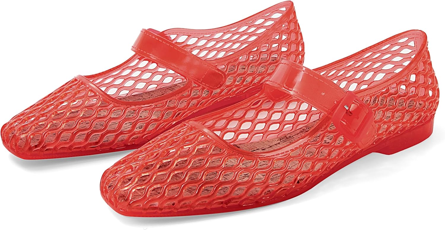 DOEYG Jelly Mary Ballet Flats for Women Jelly Sandals Shoes Women Beach Jellies Mary Jane Flats Ballerina Shoes