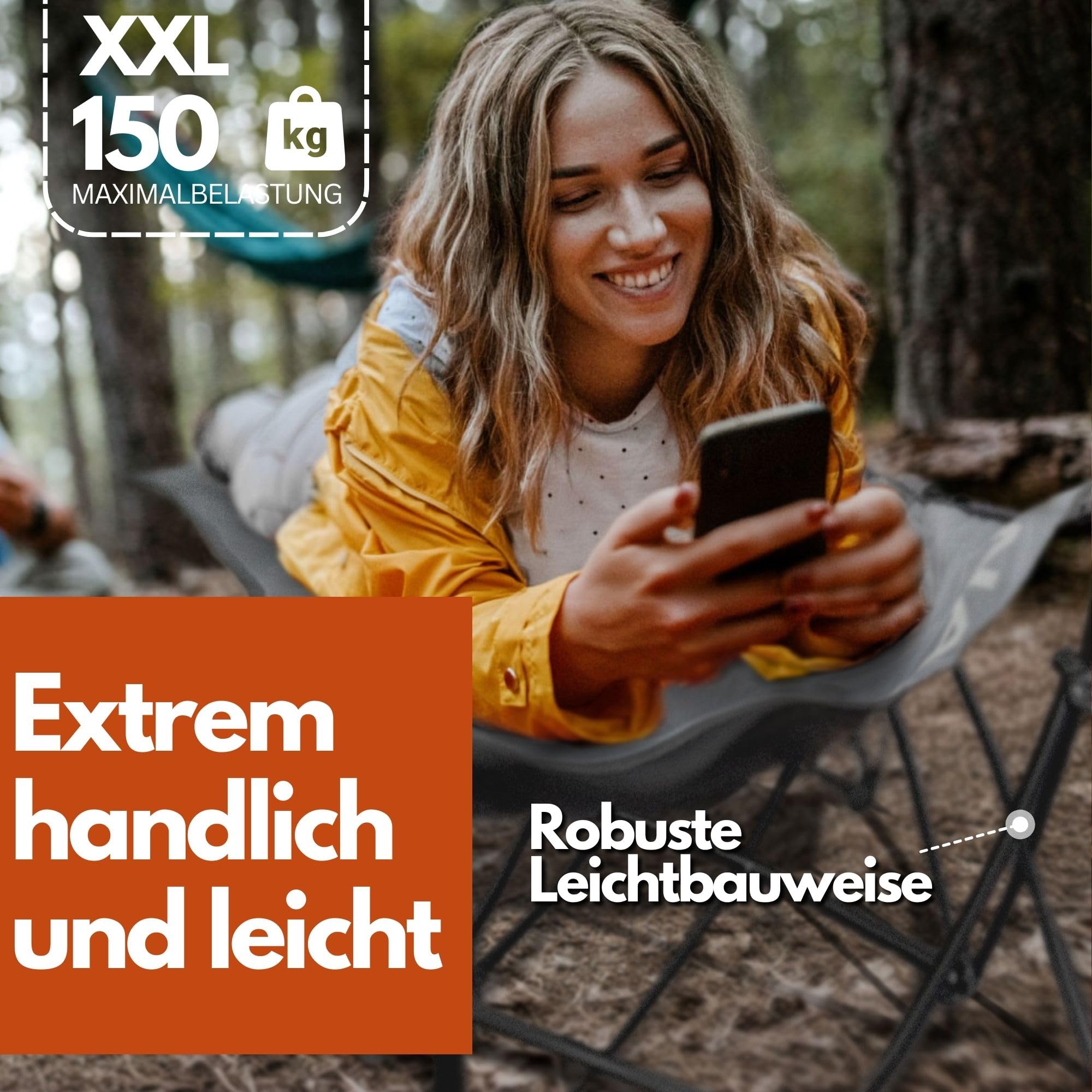 Camp Bed Campingliege, Anthrazit | Robust & Leicht, Schnell Aufgebaut, Tragkraft bis 150kg, Mit Tragetasche, Klappbar & Platzsparend