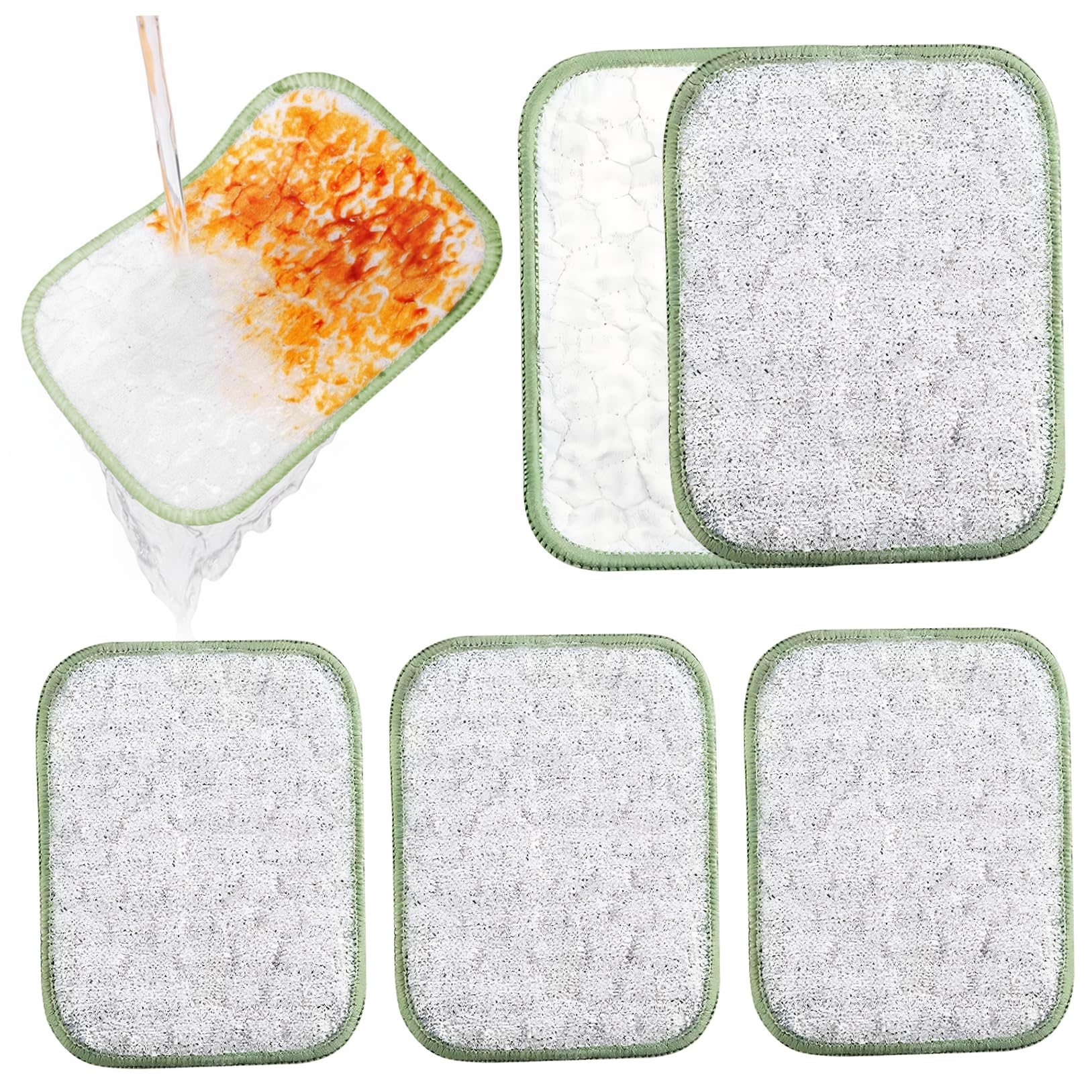 Striegro Multipurpose Wire Dishwashing Rags – Dual-Layer Non-Scratch Wire Dishcloth Set 5 pcs (6.3 × 4.7 × 0.4 in) Cotton Yarn for Kitchen & Tableware, Green..