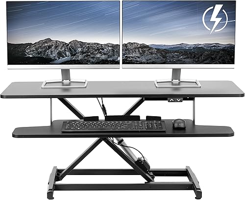 VIVO DESK-VE42B - Convertidor de escritorio con motor eléctrico de 42 pulgadas, elevador de altura ajustable, monitor dual y estación de trabajo