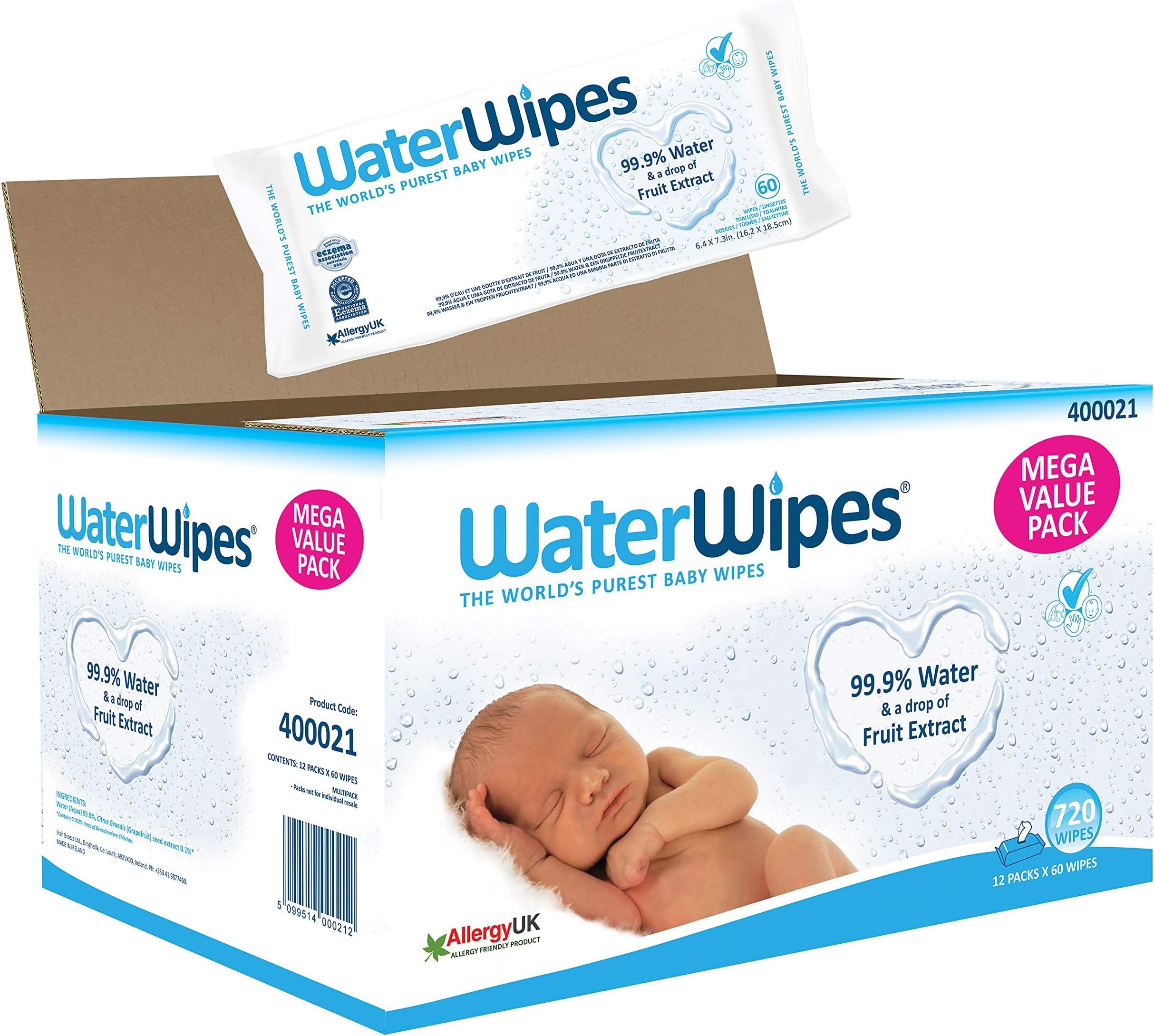 Baby Wipes, 99.9% Water, Unscented, Sensitive, Newborn Skin, 720 Wet Wipes (12 Packs of 60 Wipes)