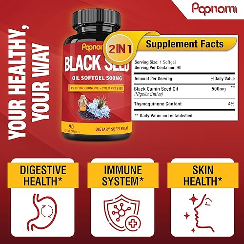 Miniatura 3 de Cápsulas blandas de aceite de semilla negra de alta calidad, apoya el sistema inmunológico, el corazón, digestivo, piel, cabello y cuerpo -