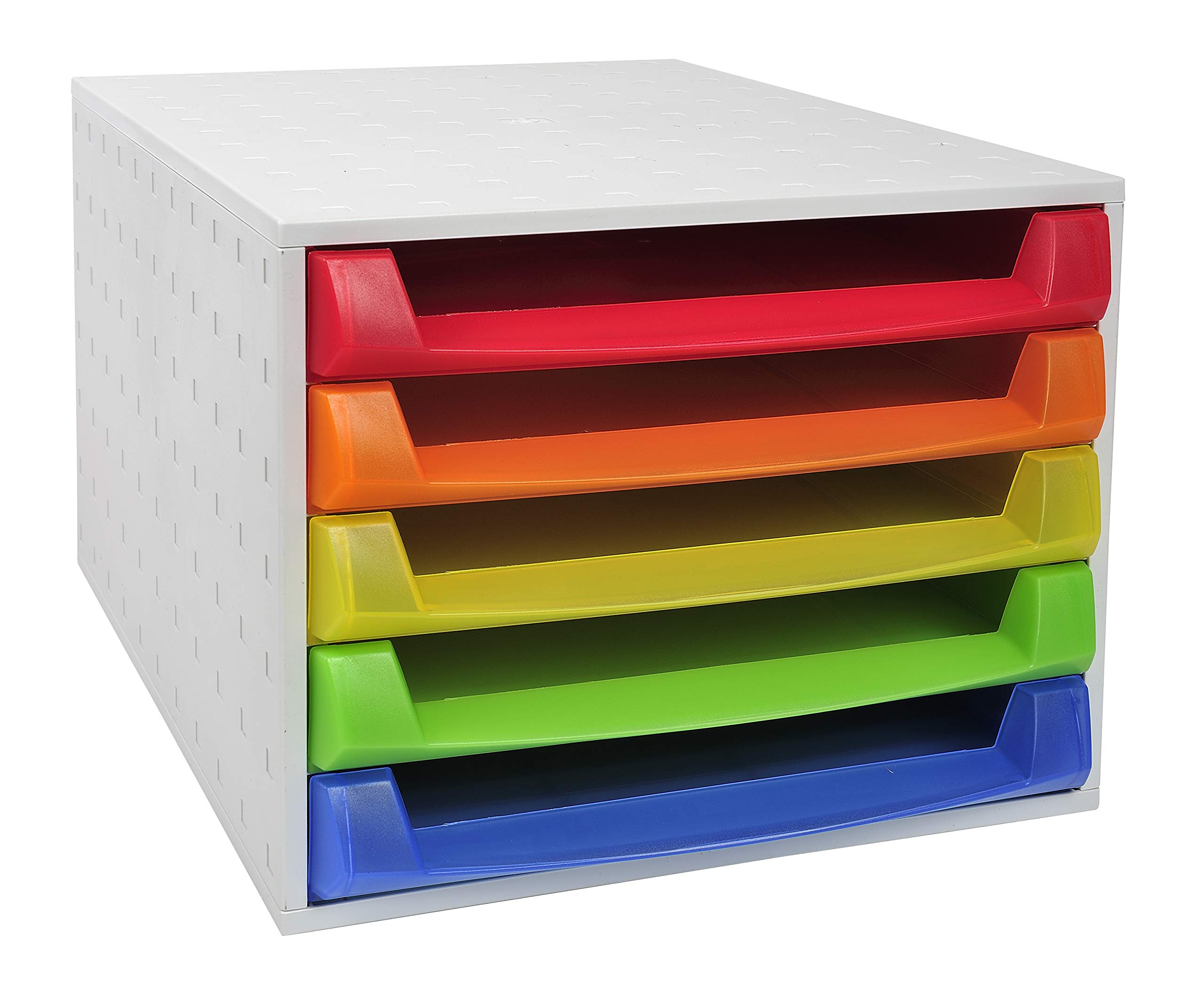 Exacompta 221098D - Módulo individual con 5 cajones para documentos A4+, cajones abiertos, con stop de seguridad -387x284x218 mm -THE BOX - Multicolor