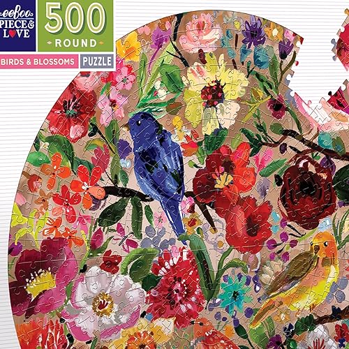 Miniatura 6 de eeBoo: Piece and Love Birds & Blossoms - Rompecabezas redondo de 500 piezas para adultos, 23 pulgadas de diámetro una vez completado, piezas de