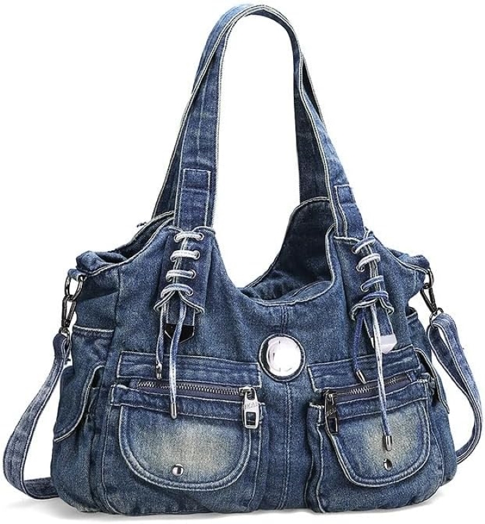 Bolso Hobo Denim para Mujer Azul Oscuro miniatura 6