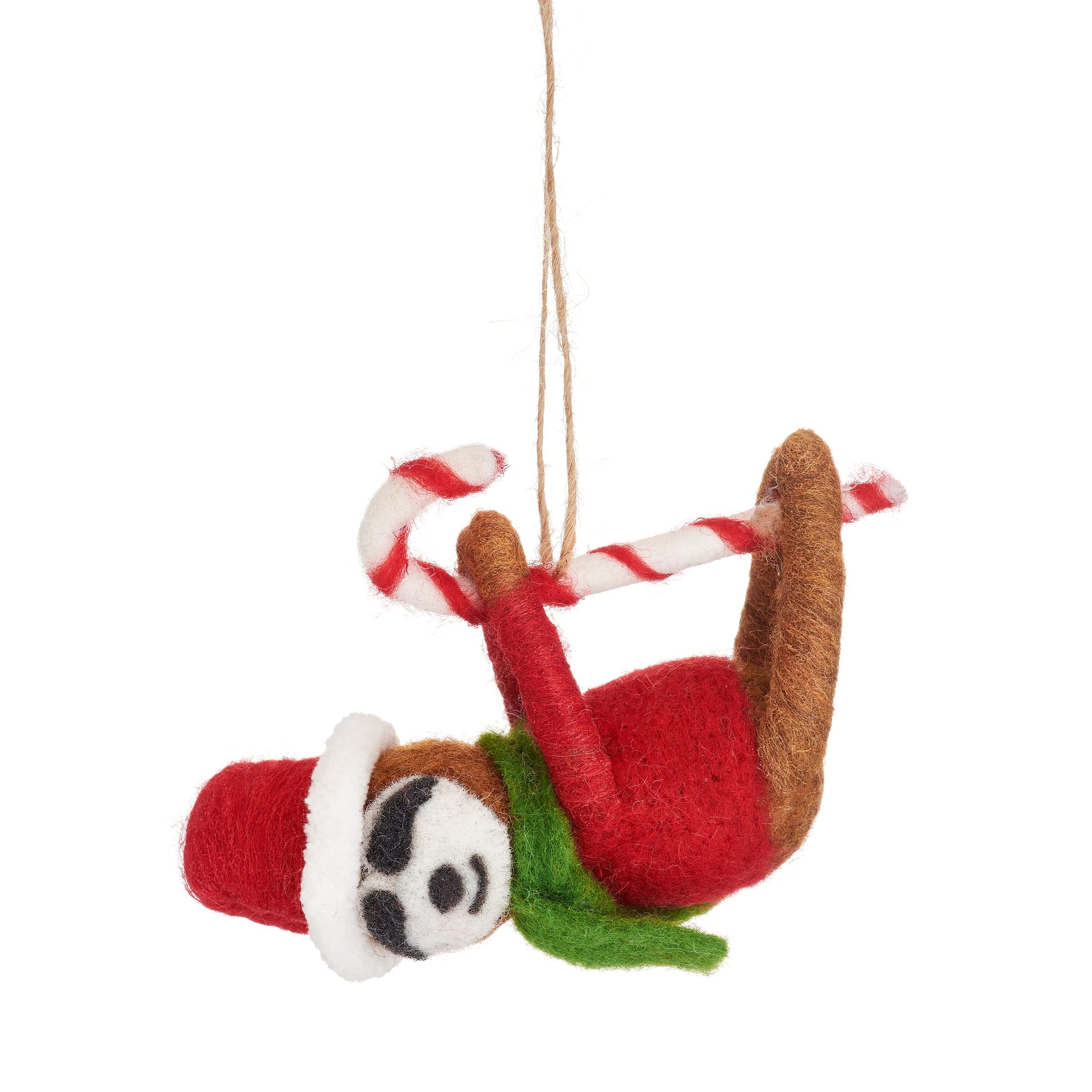 Sass & Belle Multicolored Sloth On Candy Cane Felt Decoration