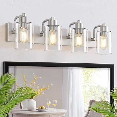 Miniatura 16 de Luces de Baño Negras Mate de 2 Luces Sobre Espejo con Pantalla de Vidrio Transparente, Luminarias Modernas de Baño para Cocina, Sala de Estar, Negro