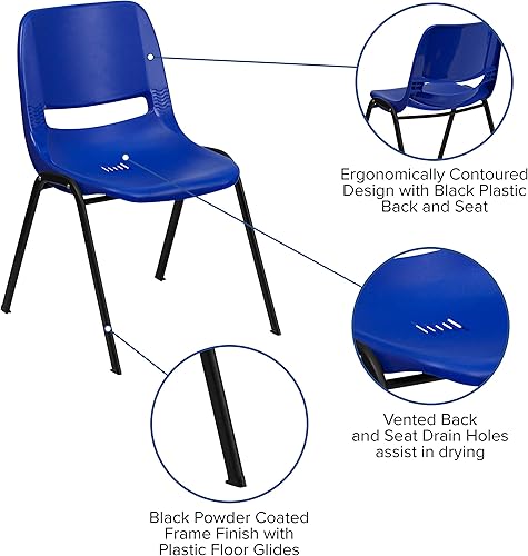 Miniatura 4 de BizChair Silla apilable ergonómica azul marino para niños, marco negro y asiento de 14 pulgadas de alto