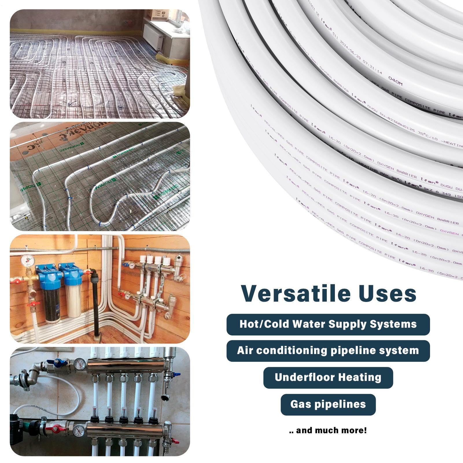 Tubería de tubería de plomería, tubo de agua flexible - 328 ft tubería compuesta multicapa,Capa de aluminio interno de piso radiante de calor radiante a prueba de fugas de 0.08 pulgadas para fontanerí